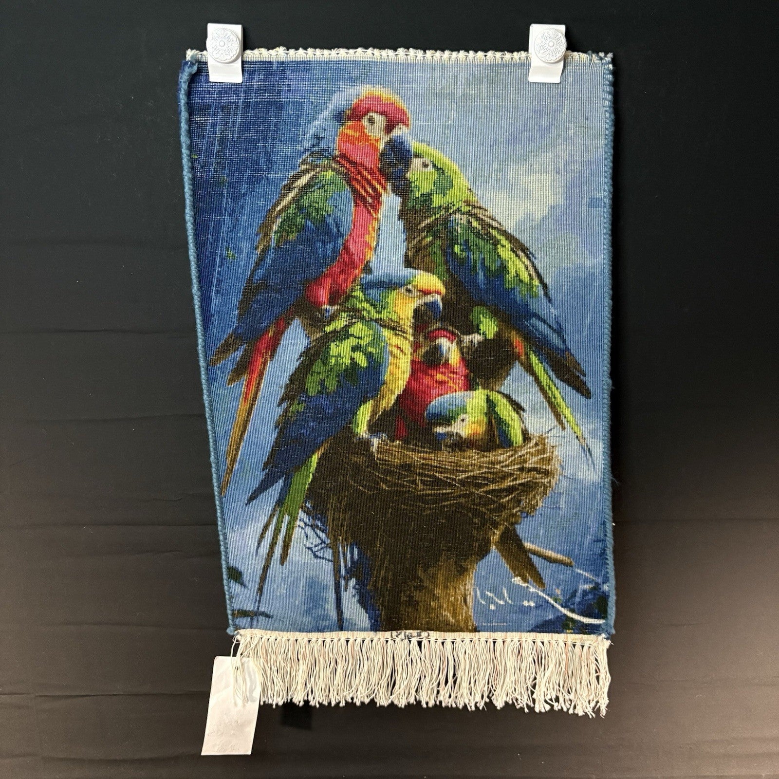 Persian Pictorial Rug Bird Hand Knotted 24”x16” 60X40cm 304KPSI w/Rug Hangers1
