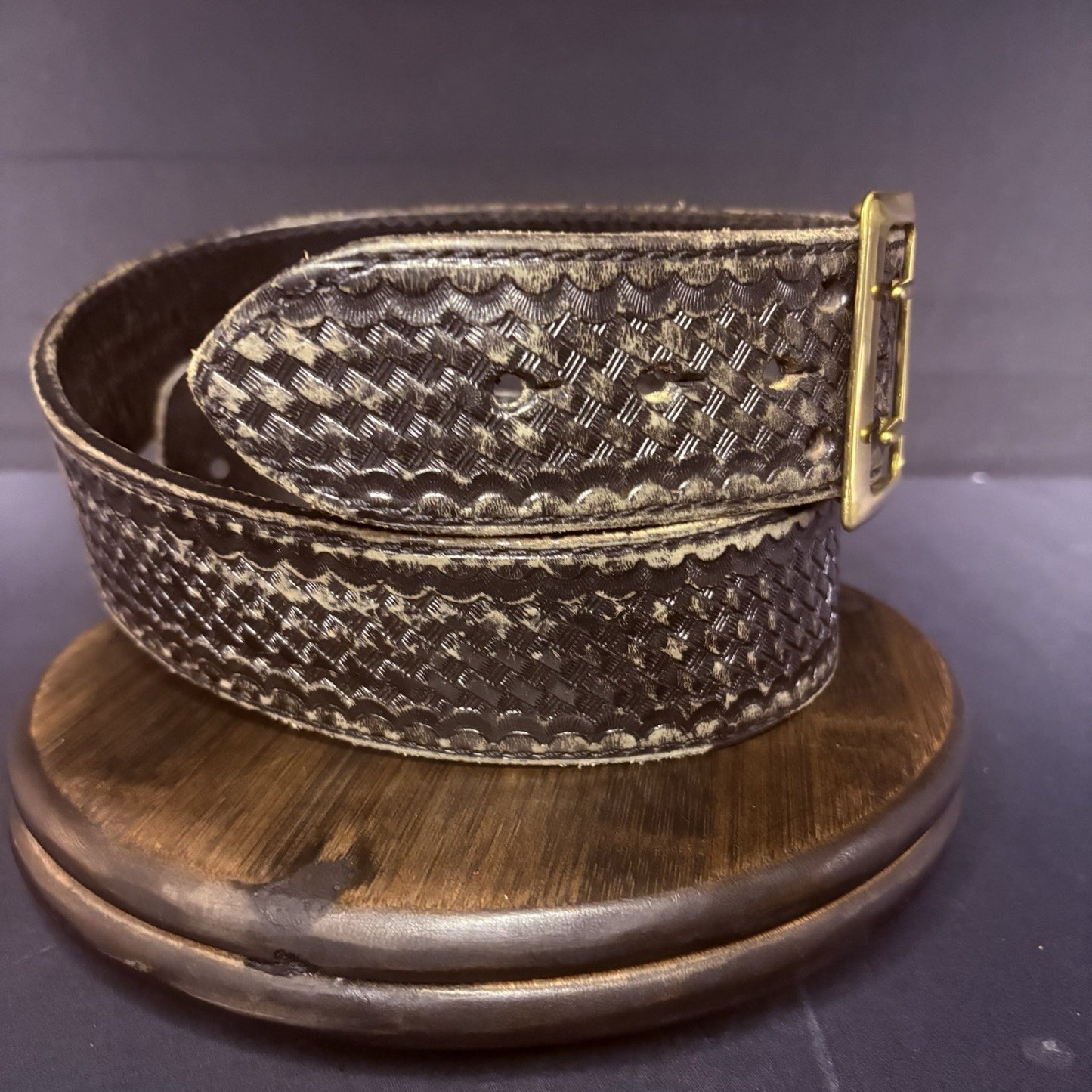 JS Leather Sam Browne Duty Belt Size 32" Black Basket Weave Brass Buckle10