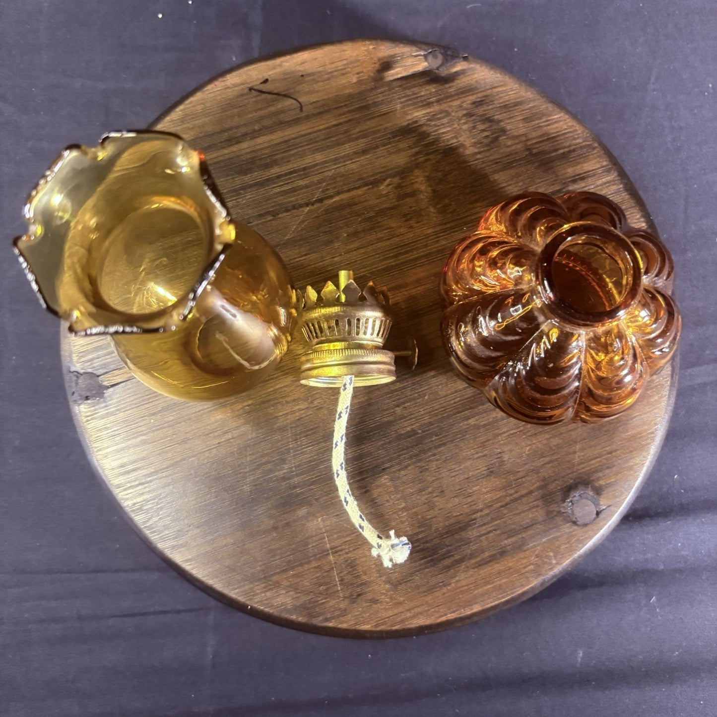 VTG Miniature Hurricane Oil Lamp Amber Base, Hong Kong 8" Clear Shade9