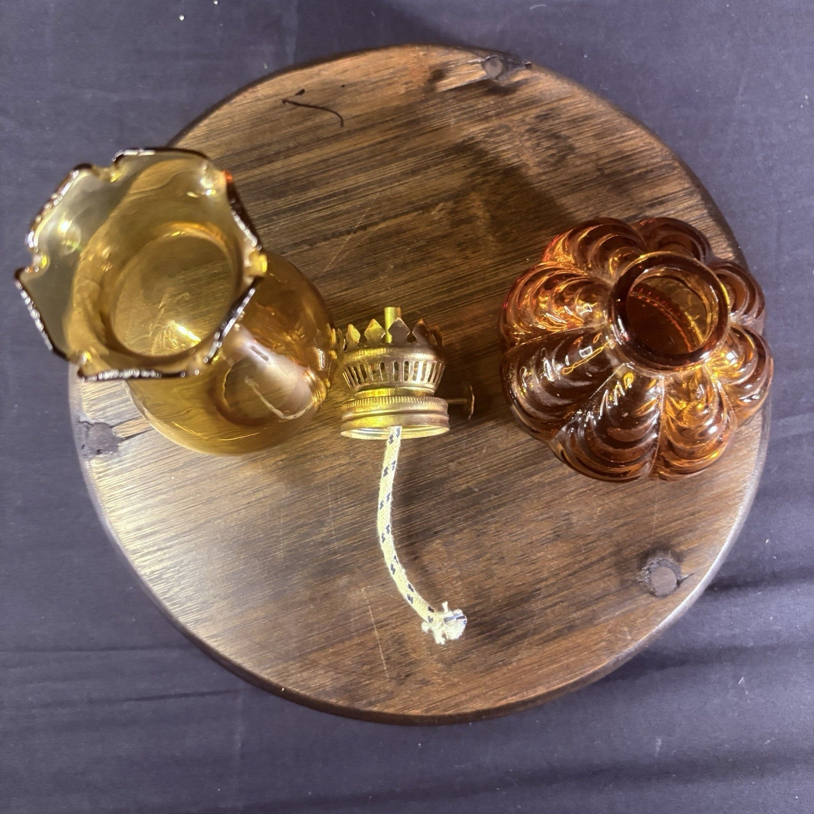 VTG Miniature Hurricane Oil Lamp Amber Base, Hong Kong 8" Clear Shade9