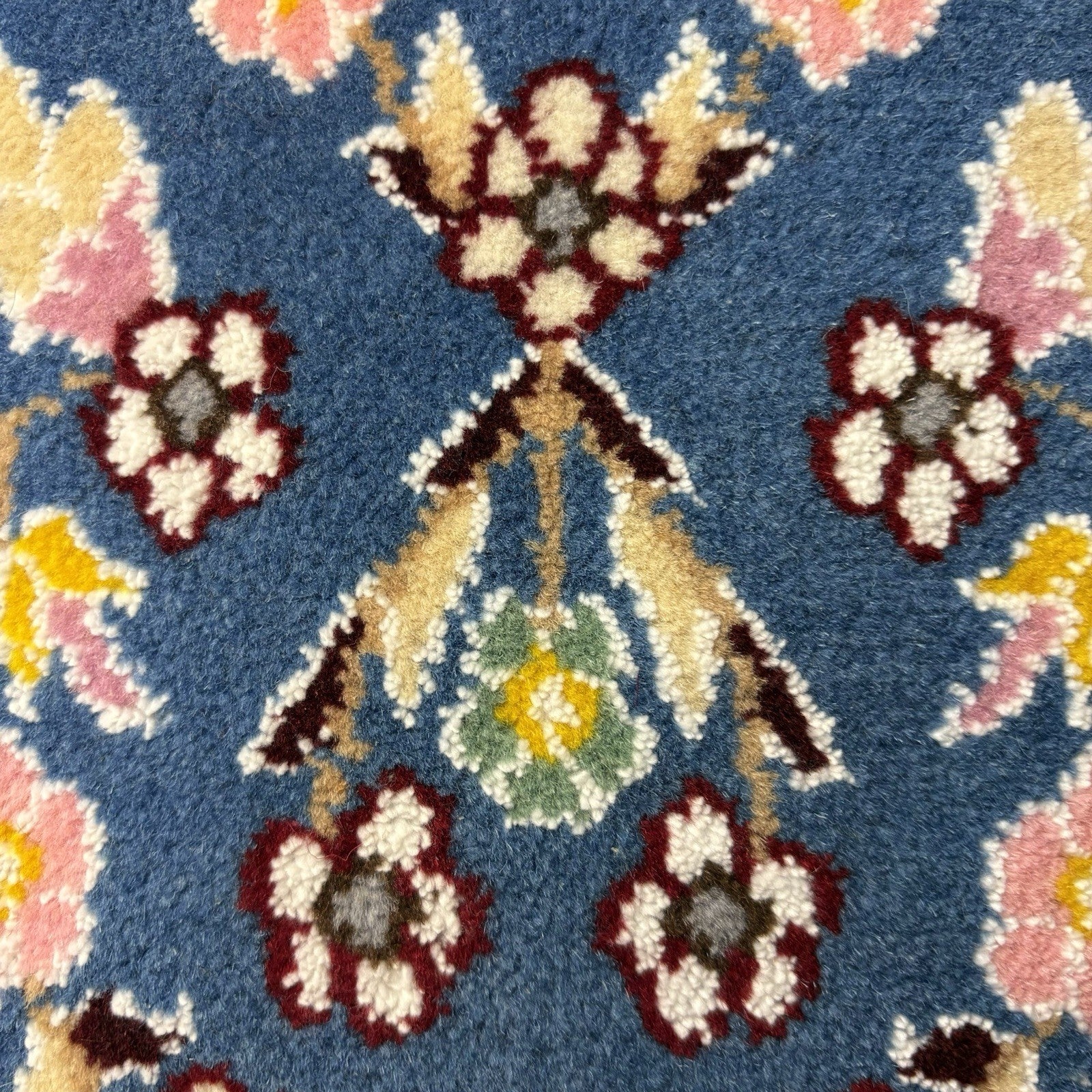 Hand Knotted Rug Heart Shape Purple w/Flowers 14”x13” VERY RARE13