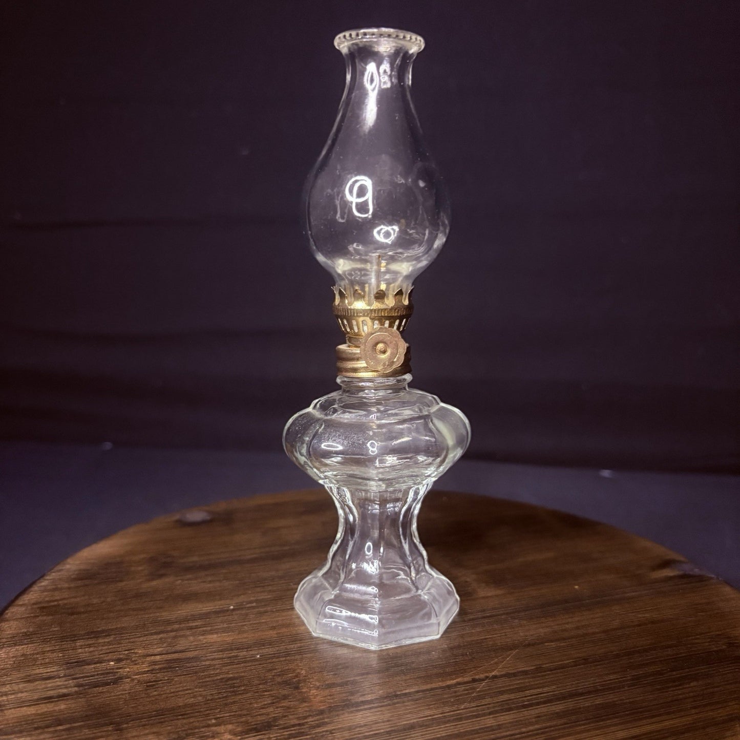 VTG Miniature Hurricane Oil Lamp, Thick Glass Octagon Base - 6.5"9
