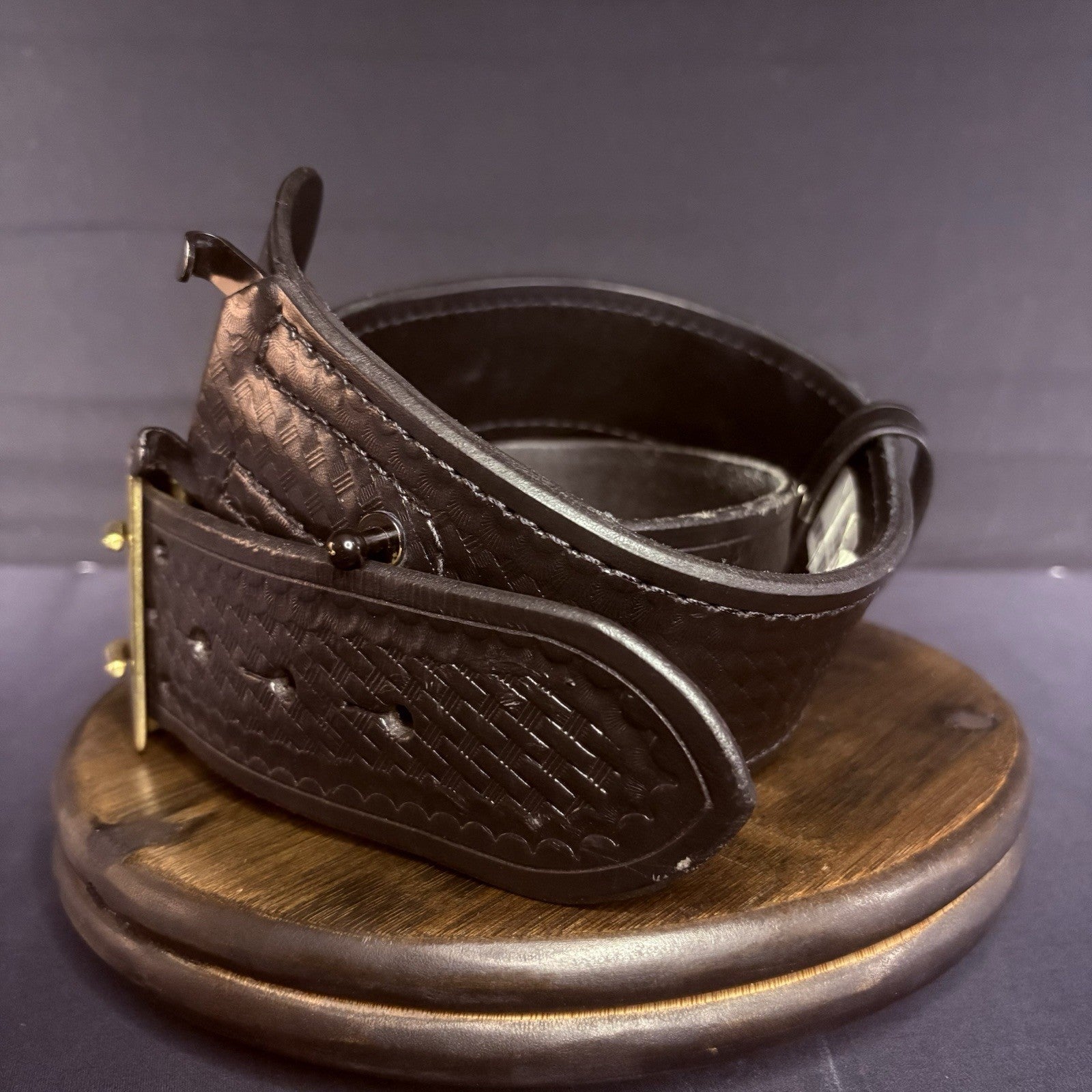 Aker Sam Browne Duty Belt (B03-36)  Size 36" Black Basketweave w/Brass Buckle4