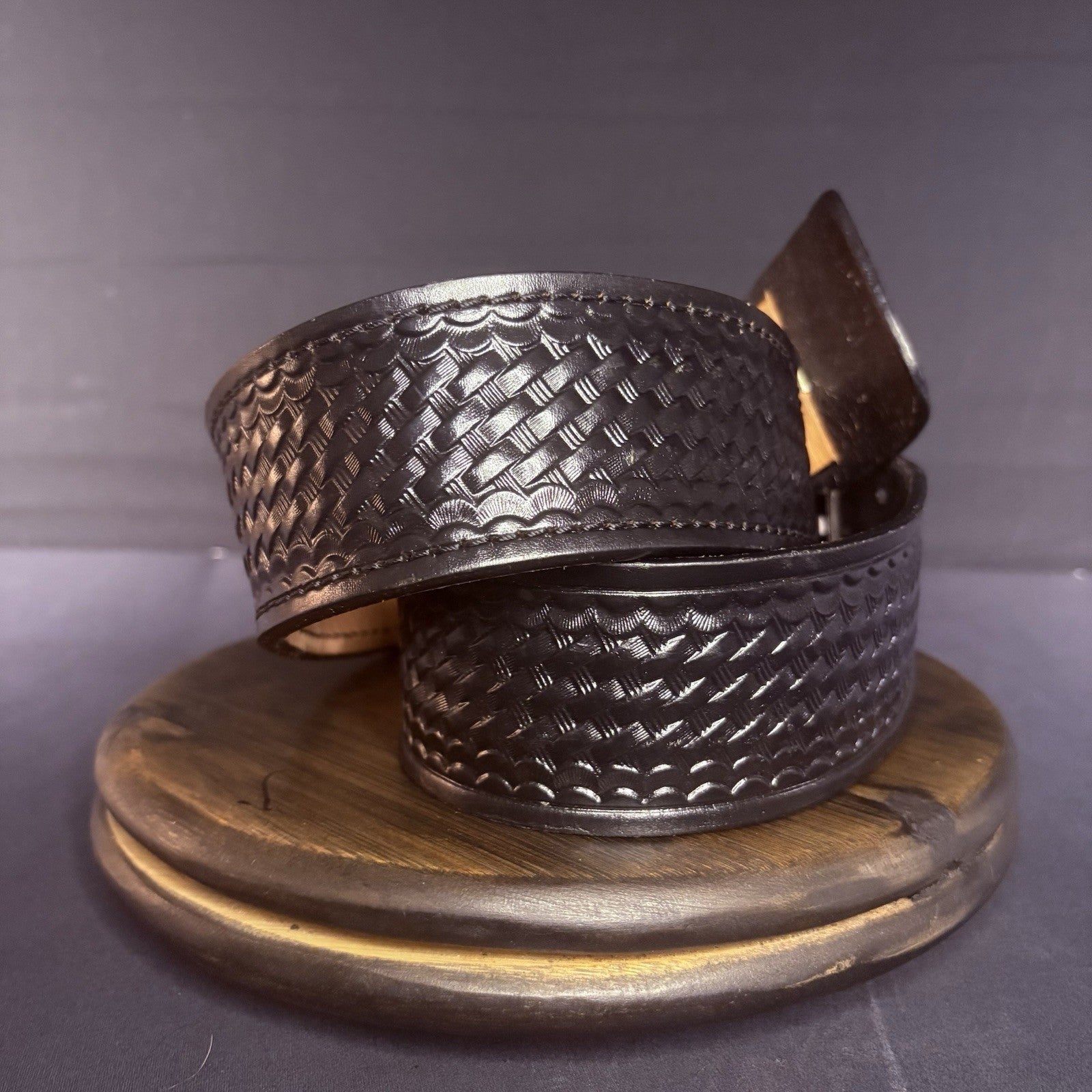 DutyMan Sam Browne Duty Belt Size 38" Chrome Buckle Basketweave Leather (1071)4