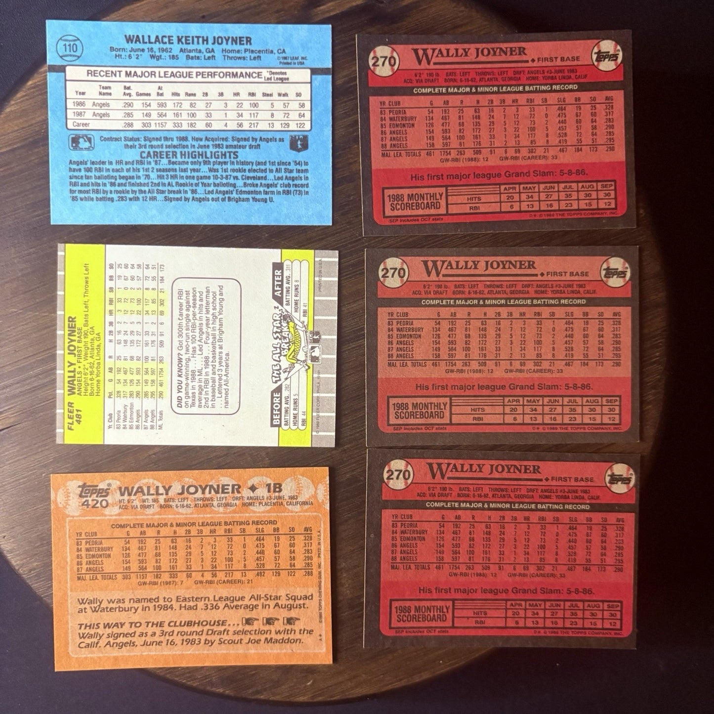 (LOT of 6) Wally Joyner 1989 Baseball cards #270, #420, #481, #110 Trading Card6