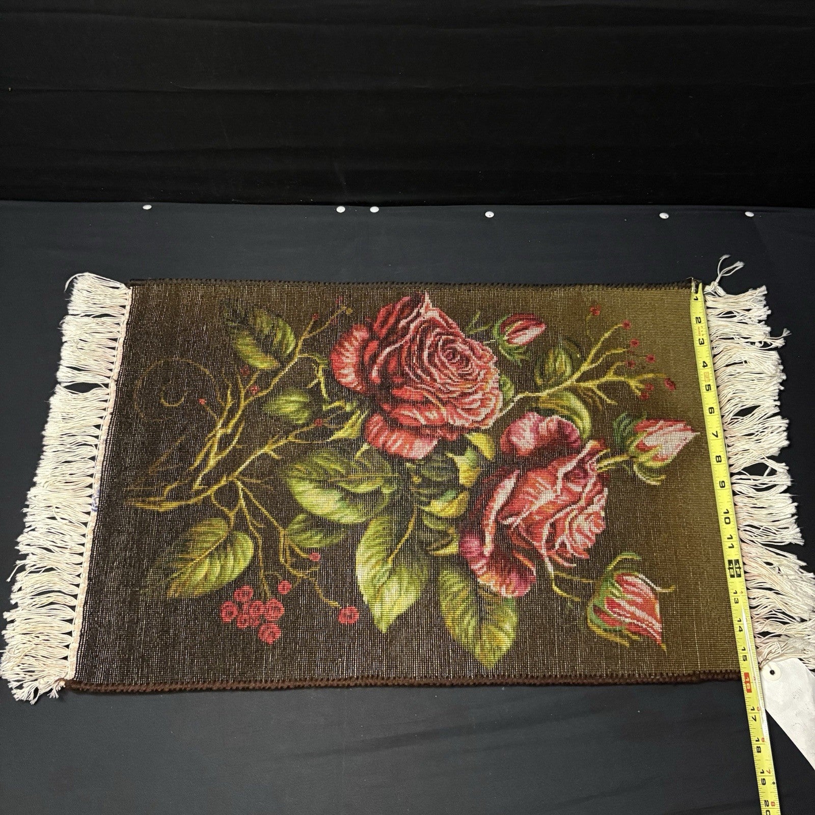 Persian Pictorial Rug Hand Knotted Silk 3D Roses 24”x16” 240KPSI w/Rug Hangers15
