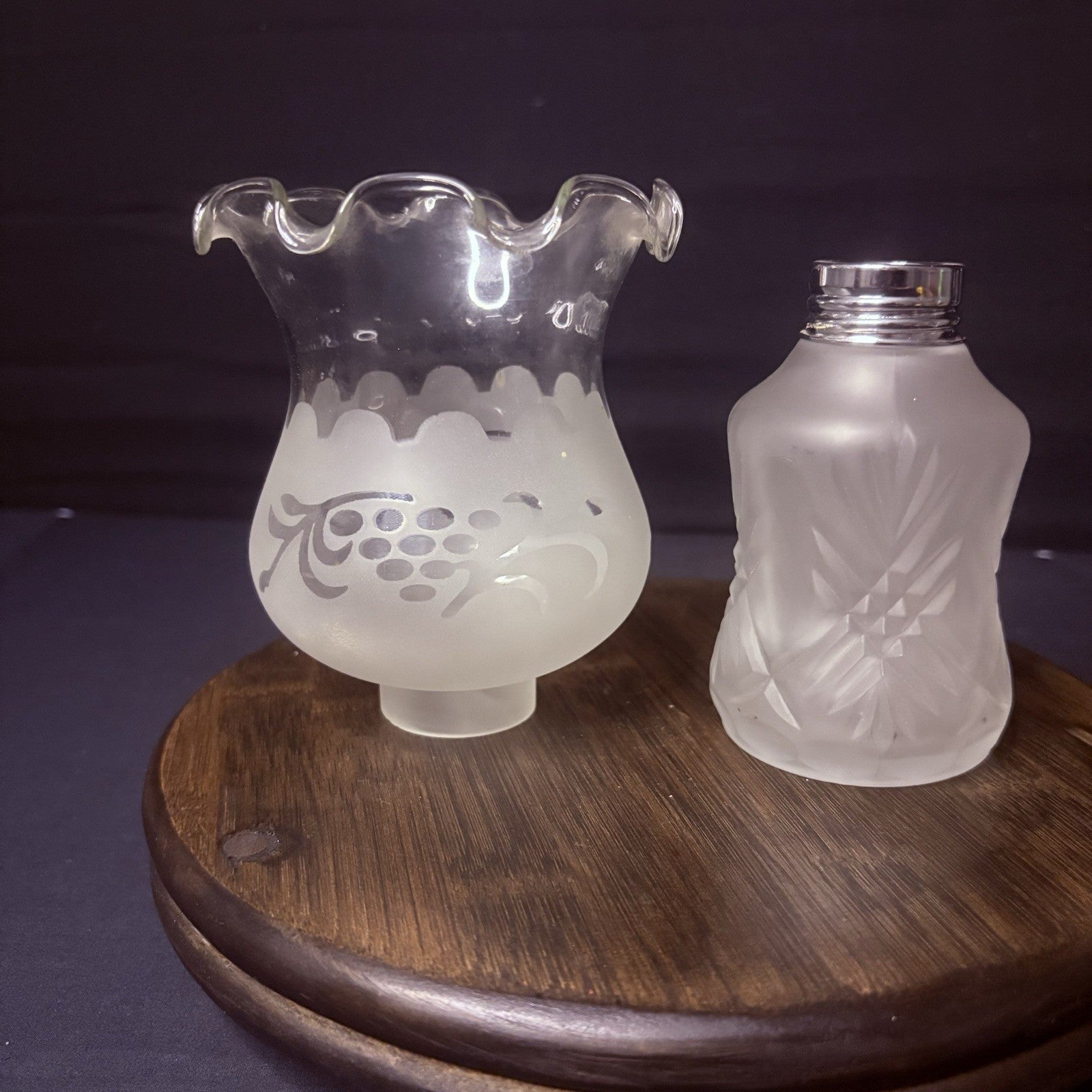 Vintage Miniature Hurricane Lamp By LampLight Farms Frosted & Etched Glass  8.5"13