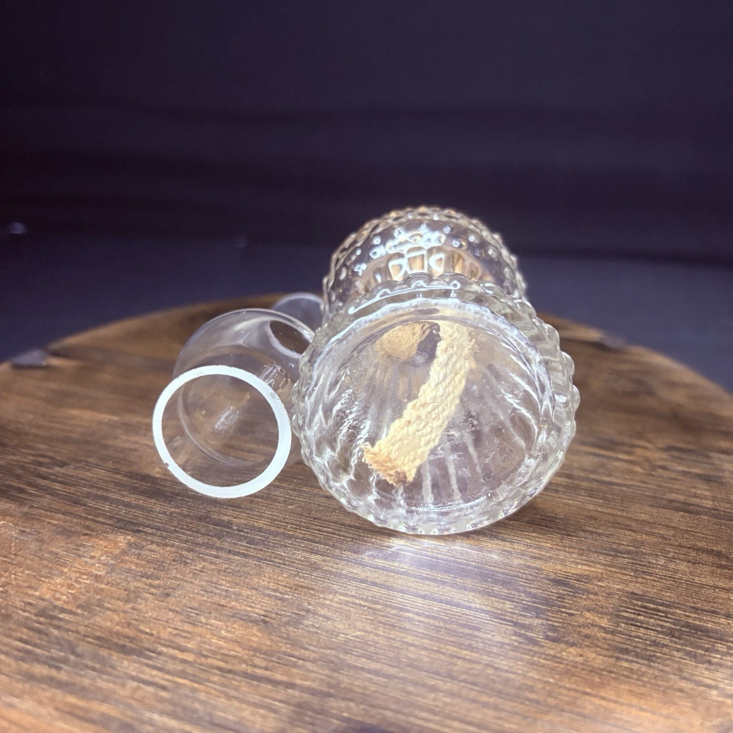 Vintage Miniature Hurricane Oil Lamp Clear w/ Hobnail Bubble Base 7.5"4