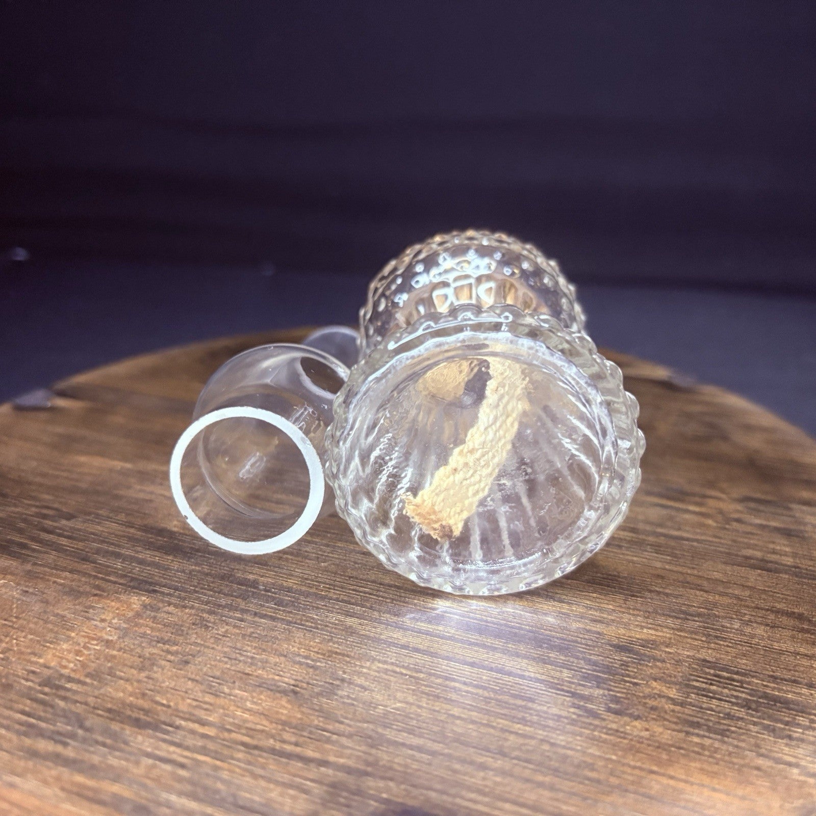 Vintage Miniature Hurricane Oil Lamp Clear w/ Hobnail Bubble Base 7.5"4