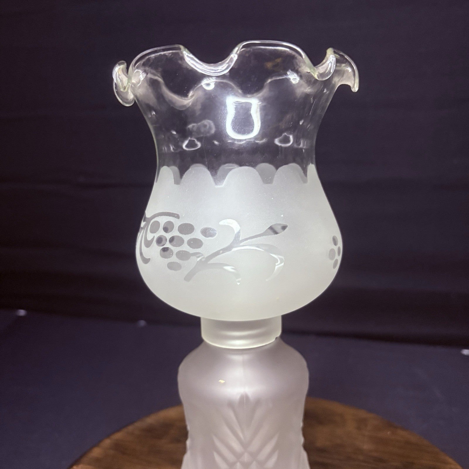 Vintage Miniature Hurricane Lamp By LampLight Farms Frosted & Etched Glass  8.5"16