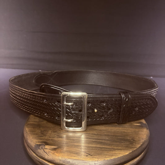 Aker Sam Browne Duty Belt Size 44" (B03-44)  Basketweave w/Chrome Brass Buckle0