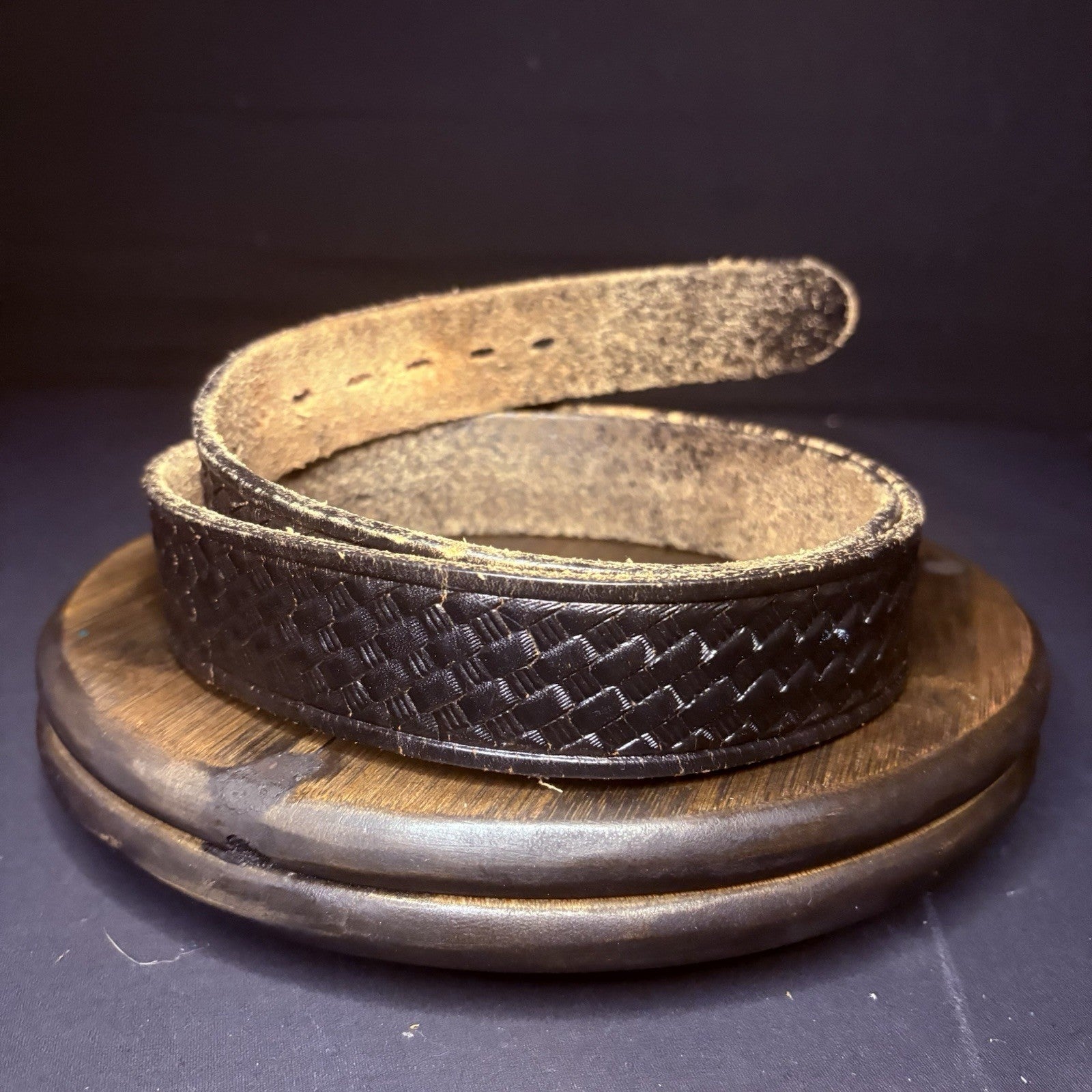 Leather Duty Belt (Size 40") Waist Black Basket Weave Leather2