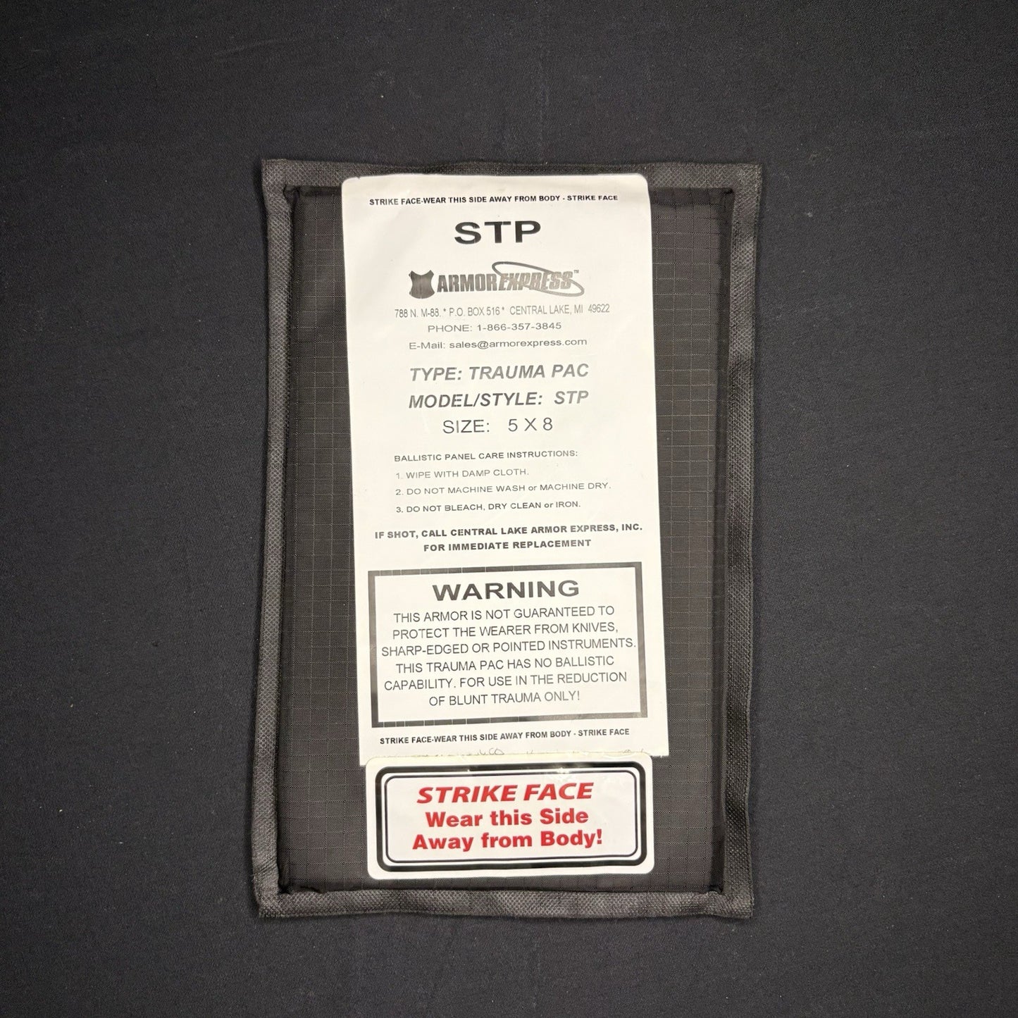 Armor Express Trauma Pad 5x8 Model STP Soft Black Impact Panel Body Armor0