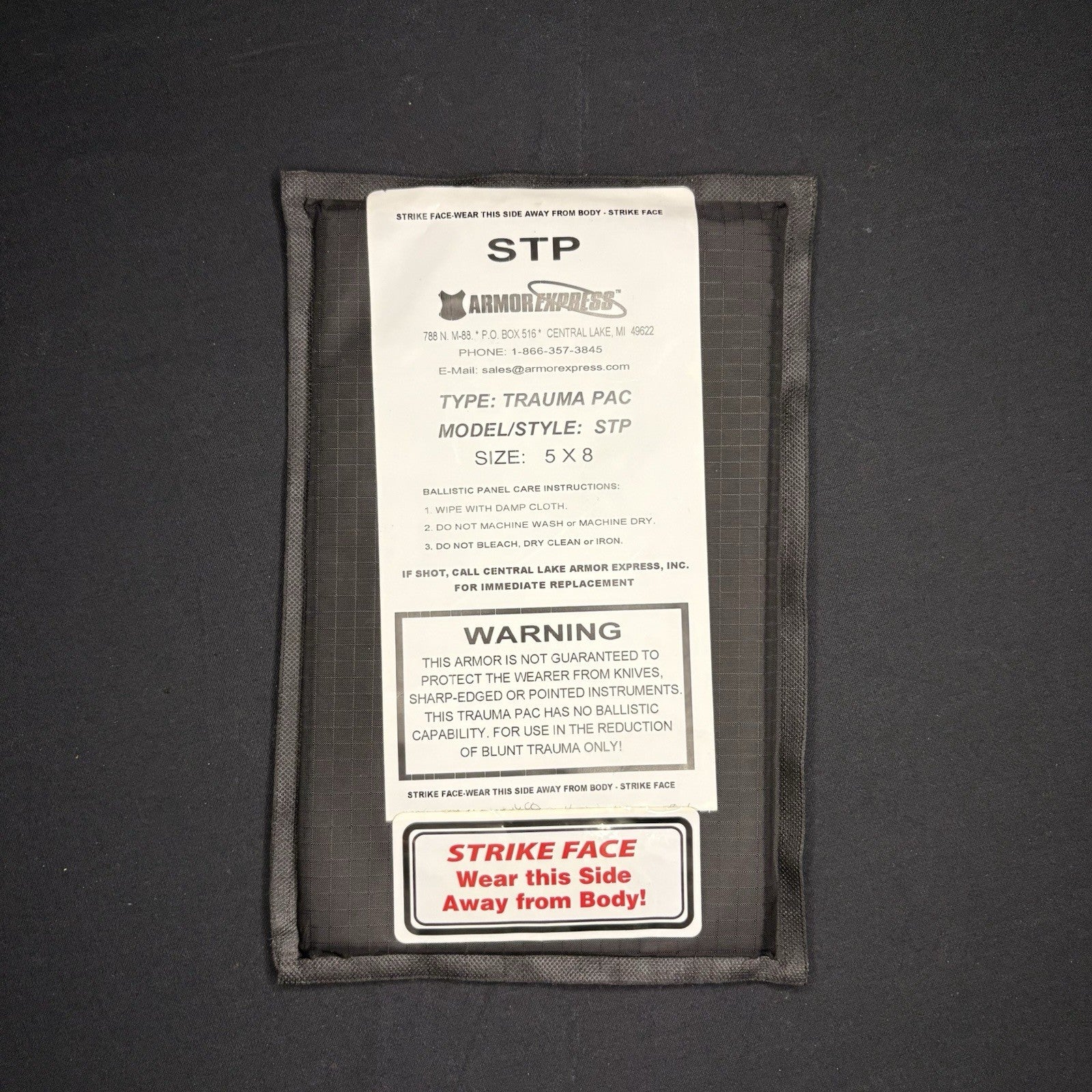 Armor Express Trauma Pad 5x8 Model STP Soft Black Impact Panel Body Armor0