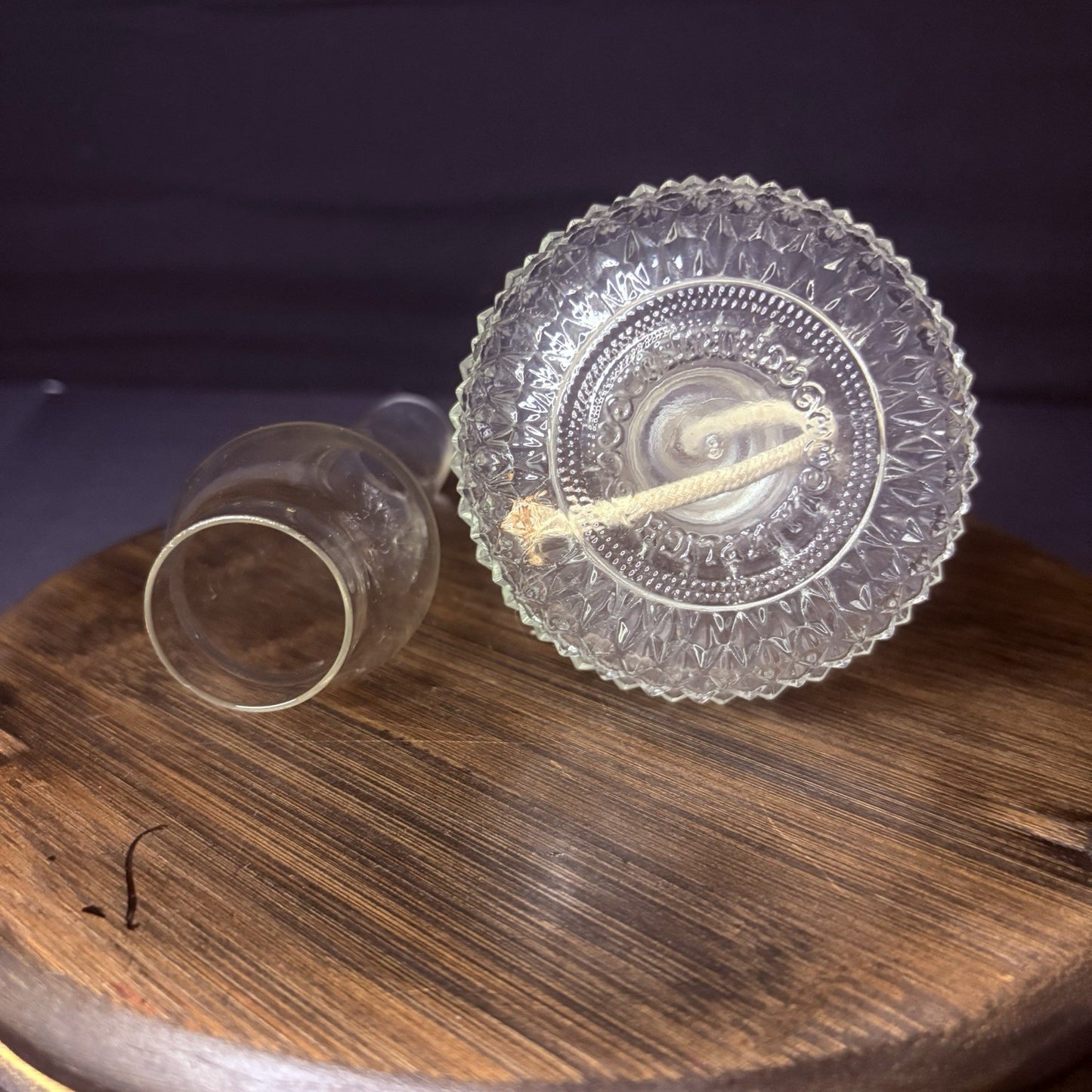 Vintage Miniature Hurricane Oil Lamp Lamplight Long Chimney, Diamond Cut Base4