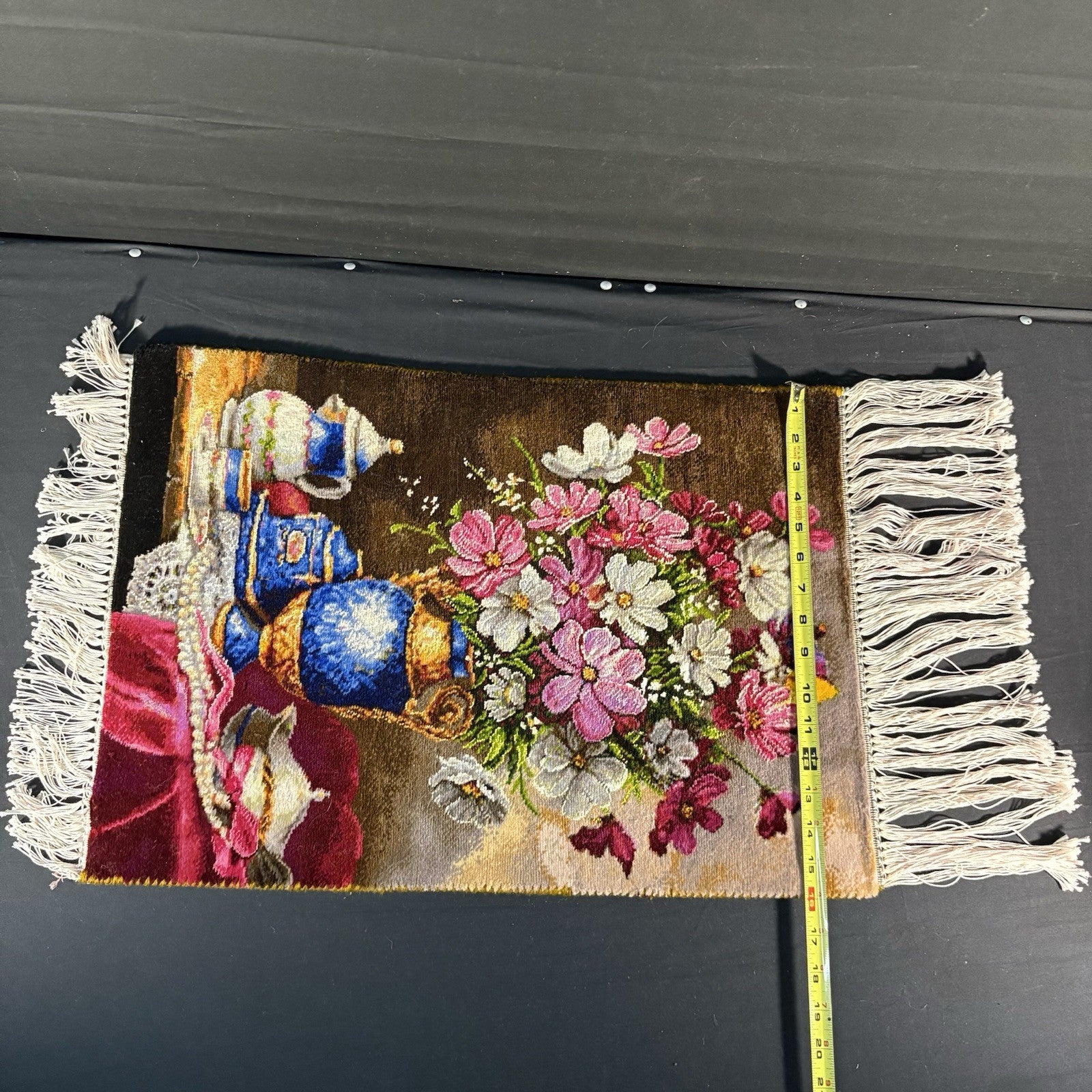 Pictorial Rug Flower Hand Knotted Tab’riz 23”x16” Cotton w/Silk 240KPSI20