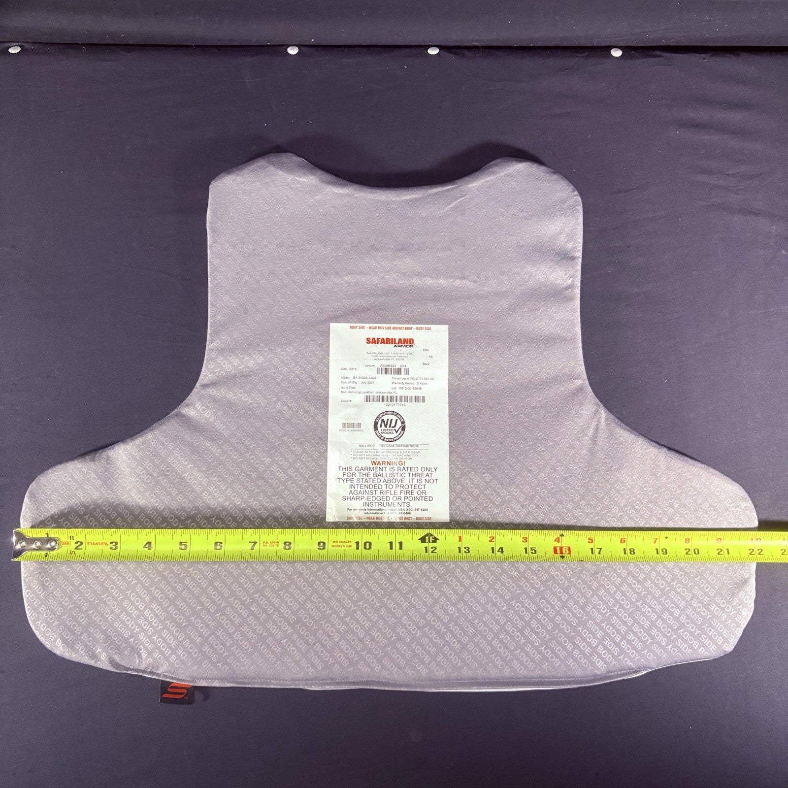 Safariland SX Bullet Proof 3A Vest Size XL Thinnest IIIA Ballistic Armor 202111