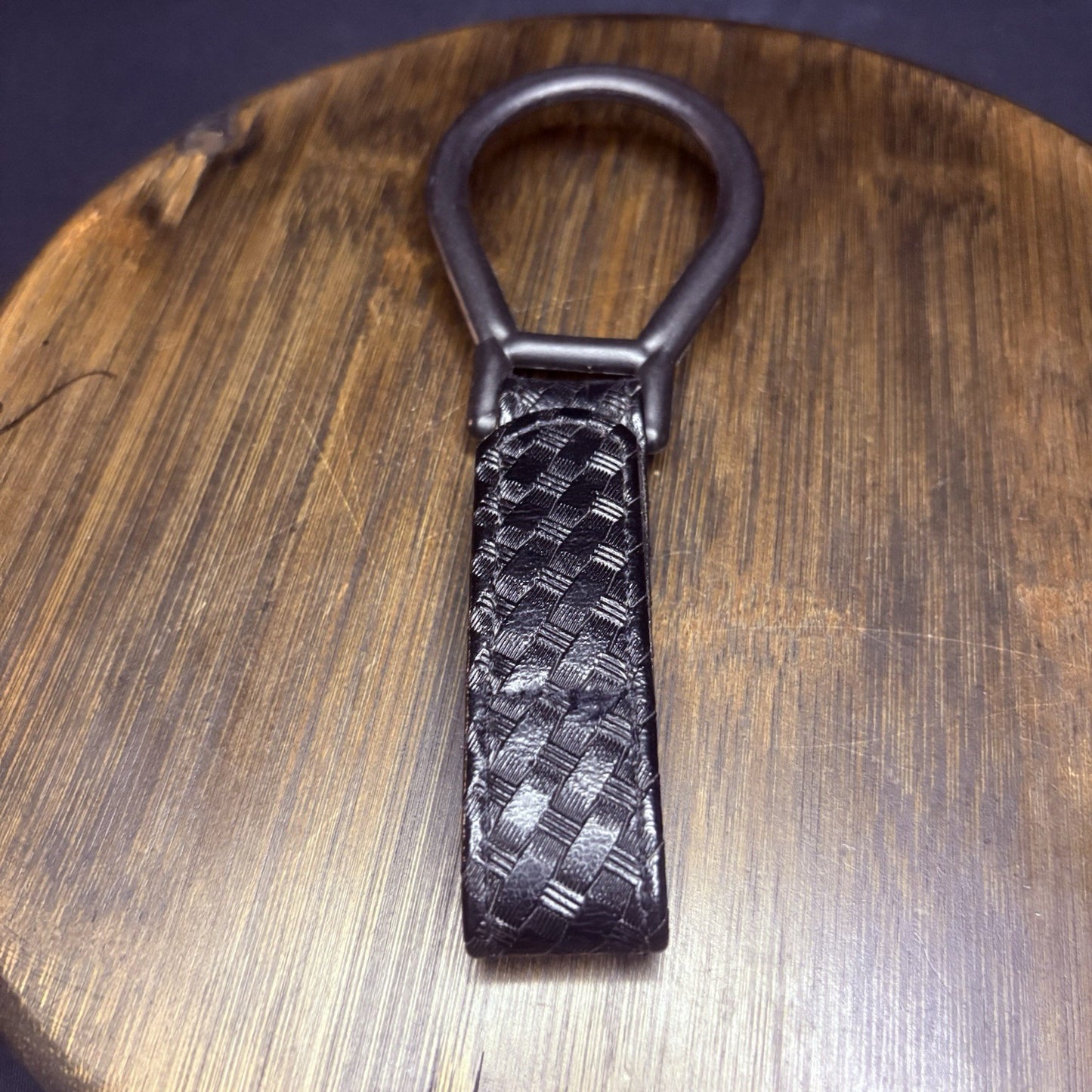 Bianchi Police Baton/ Flashlight Ring Holder Black Tooled Basket Weave Leather5