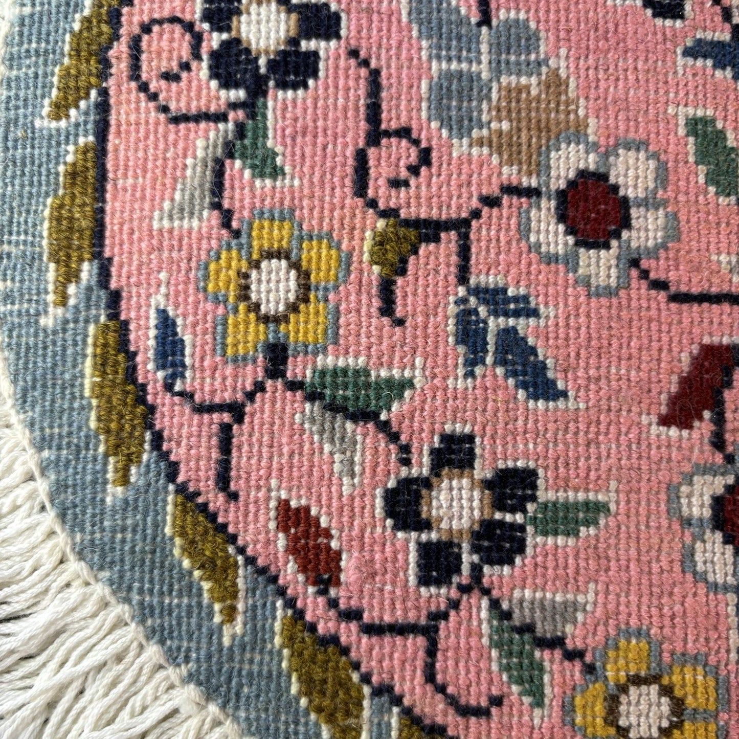 Heart Shape Pink Rug Flower Hand Knotted 13”x12” Very Rare 225KPSI19