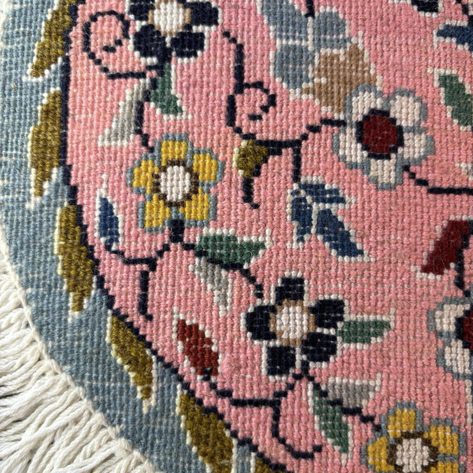 Heart Shape Pink Rug Flower Hand Knotted 13”x12” Very Rare 225KPSI19