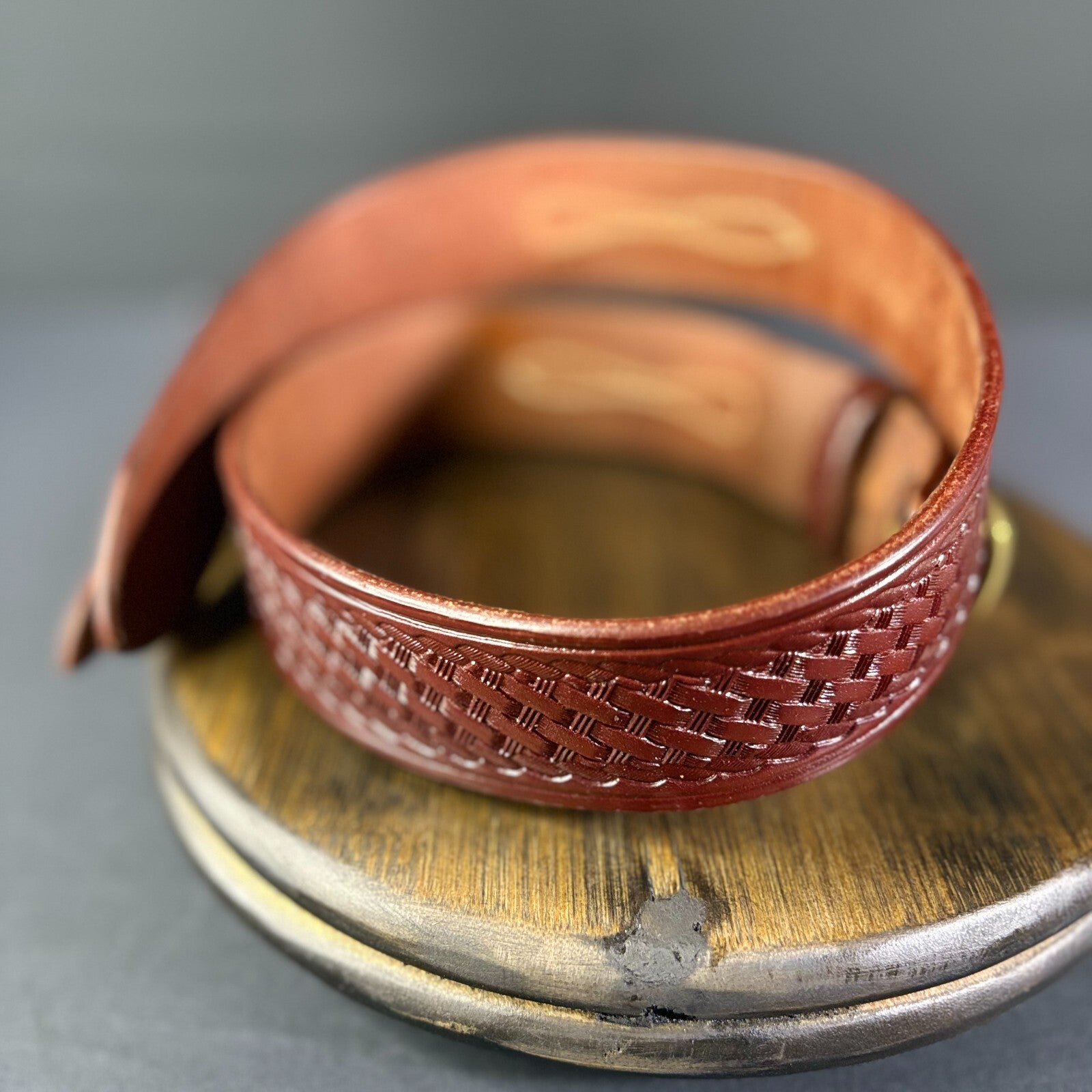 Triple K Leather Ranger Belt Size 53A-30 Gold Buckle6