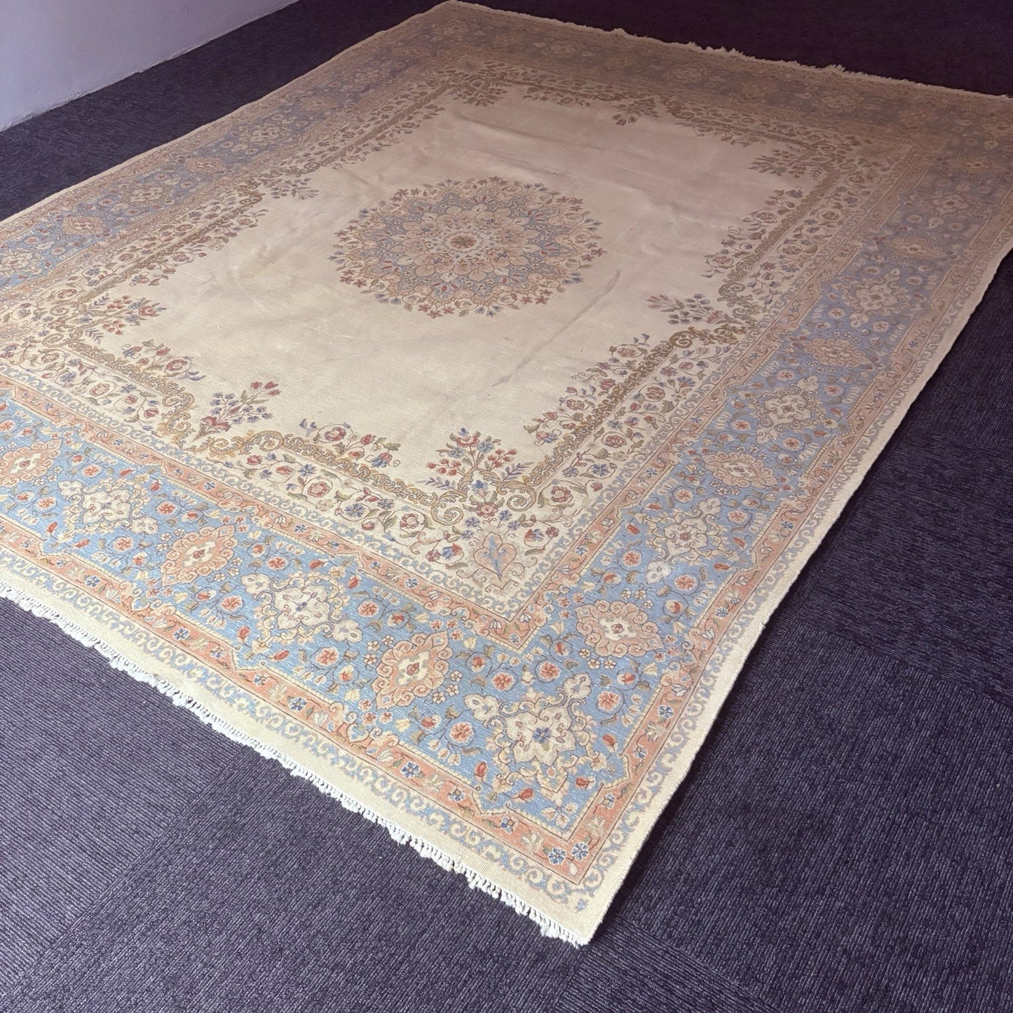 Antique Hand Knotted Rug 8'x10' Pastel Colors 289 KPSI Open Field Medallion18