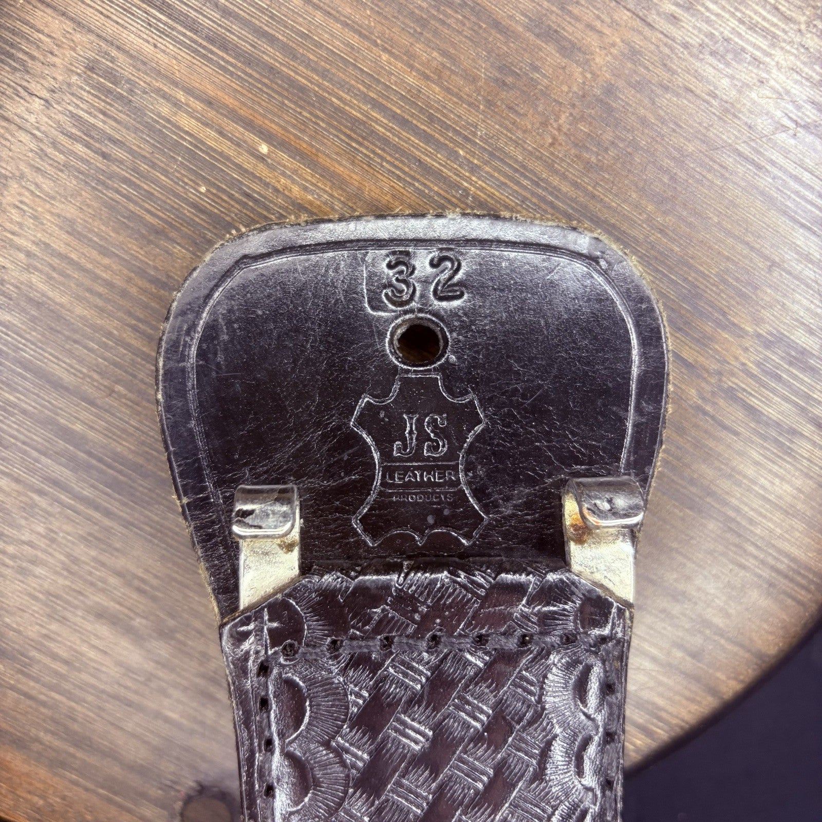 JS Leather Sam Browne Duty Belt Size 32" Black Basket Weave Brass Buckle3