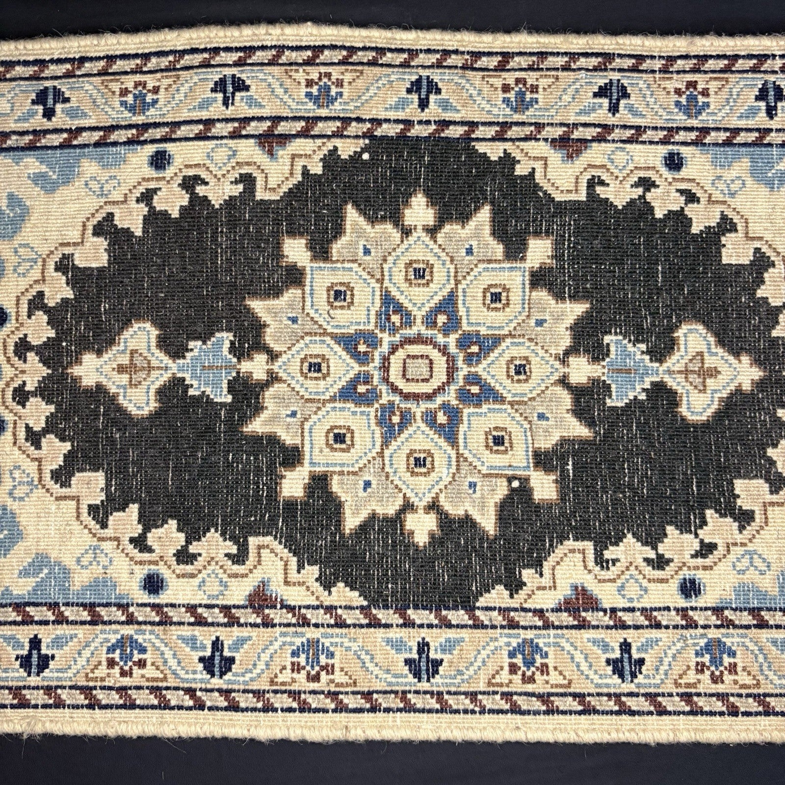 Persian Nain Rug Hand Knotted Blue Medallion 2'x1' or 14"x23" or 35cm X 60cm8