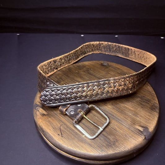 Worn Leather Belt 30" Basket Weave1
