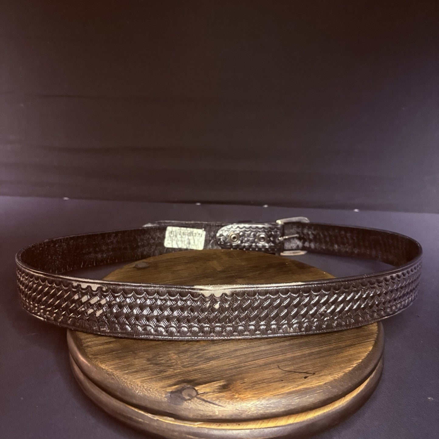 JS Leather Off Duty Belt Size 42" Black Basket Weave Chrome Buckle6