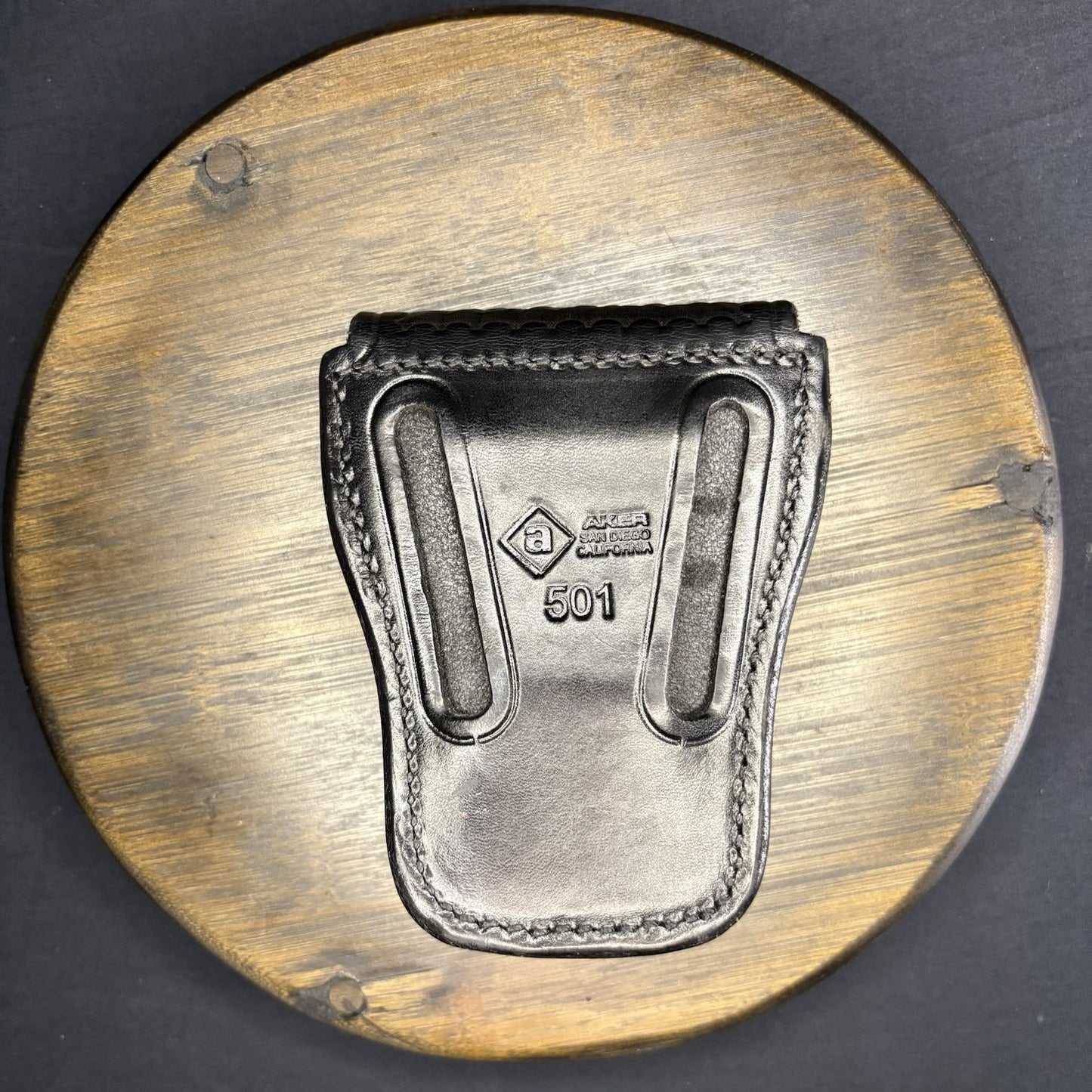 Aker Chain Handcuff Case 501 Basket Weave Leather Chrome Snap USA Made3