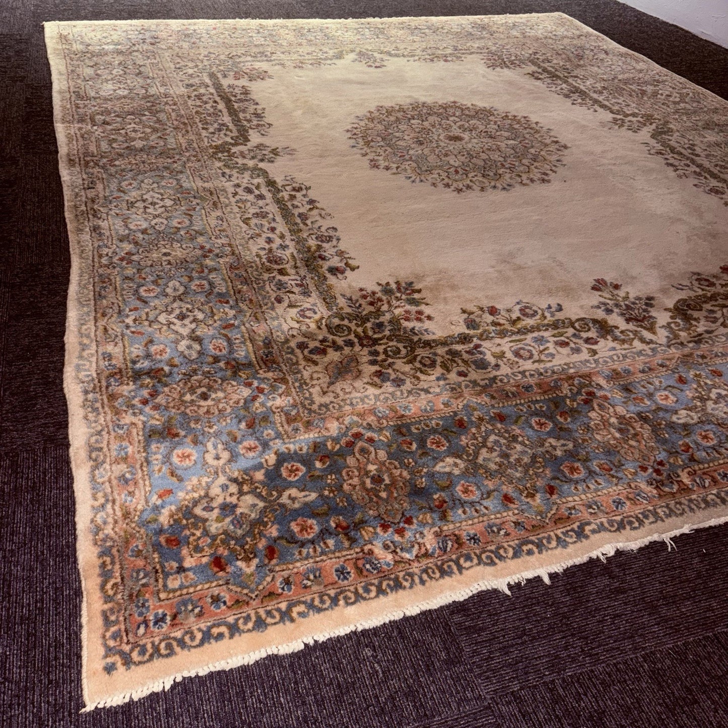 Antique Hand Knotted Rug 8'x10' Pastel Colors 289 KPSI Open Field Medallion8