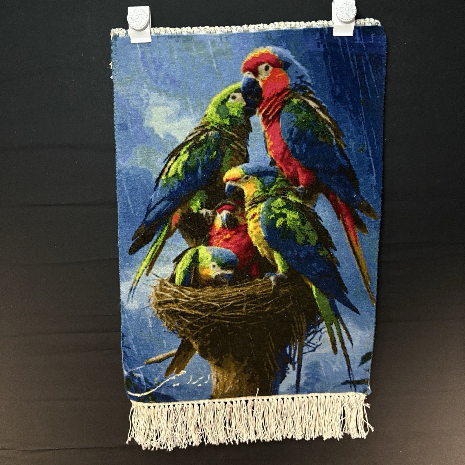 Persian Pictorial Rug Bird Hand Knotted 24”x16” 60X40cm 304KPSI w/Rug Hangers0