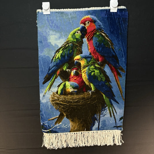 Persian Pictorial Rug Bird Hand Knotted 24”x16” 60X40cm 304KPSI w/Rug Hangers0