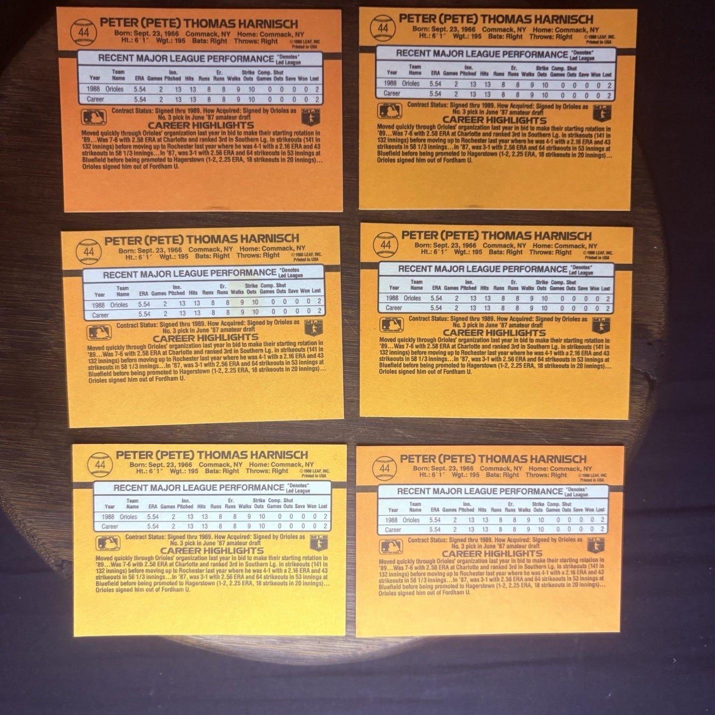 (Lot Of 6) 1989 Donruss #44 Pete Harnisch Rookie Card Baltimore Orioles Card Lot1