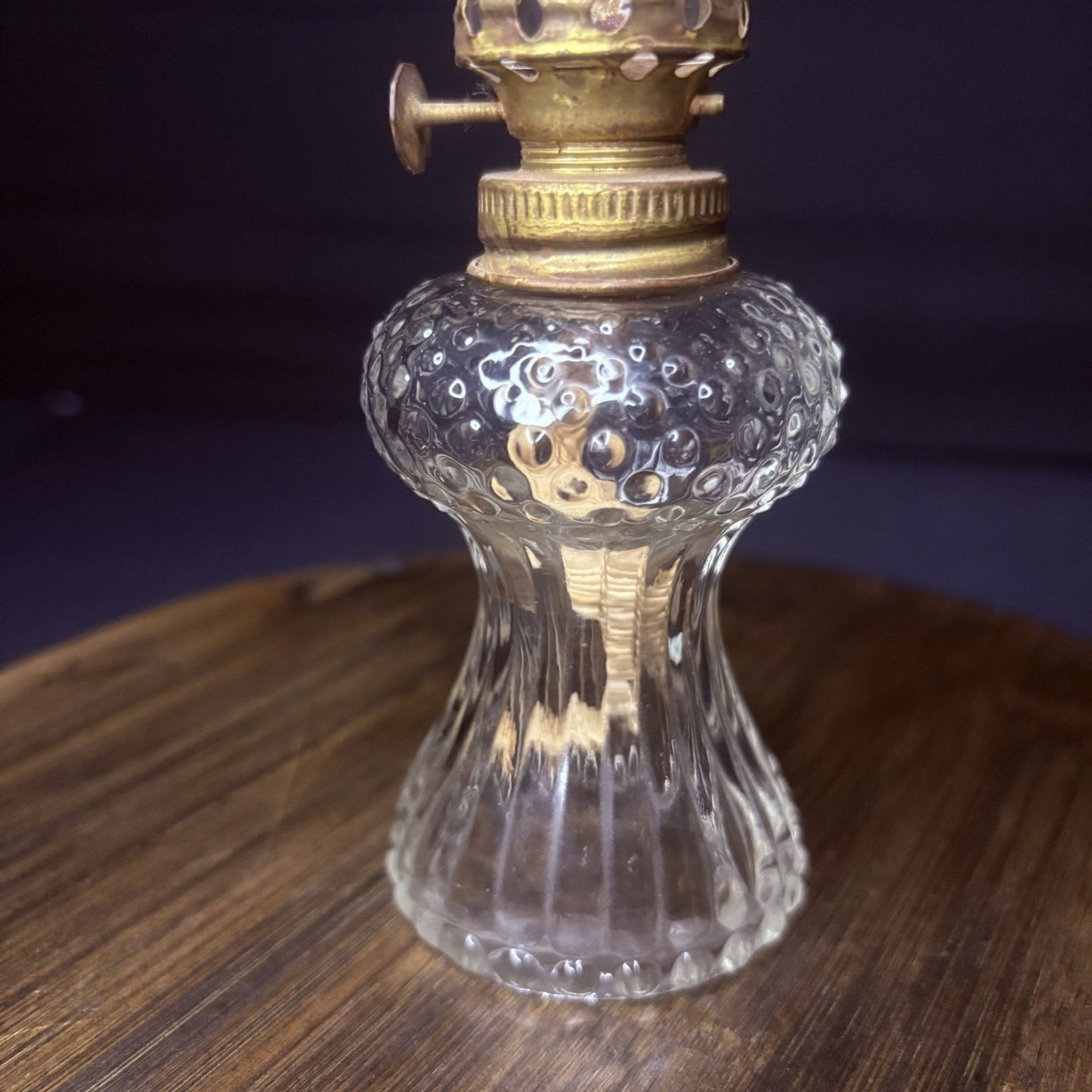 Vintage Miniature Hurricane Oil Lamp Clear w/ Hobnail Bubble Base 7.5"1