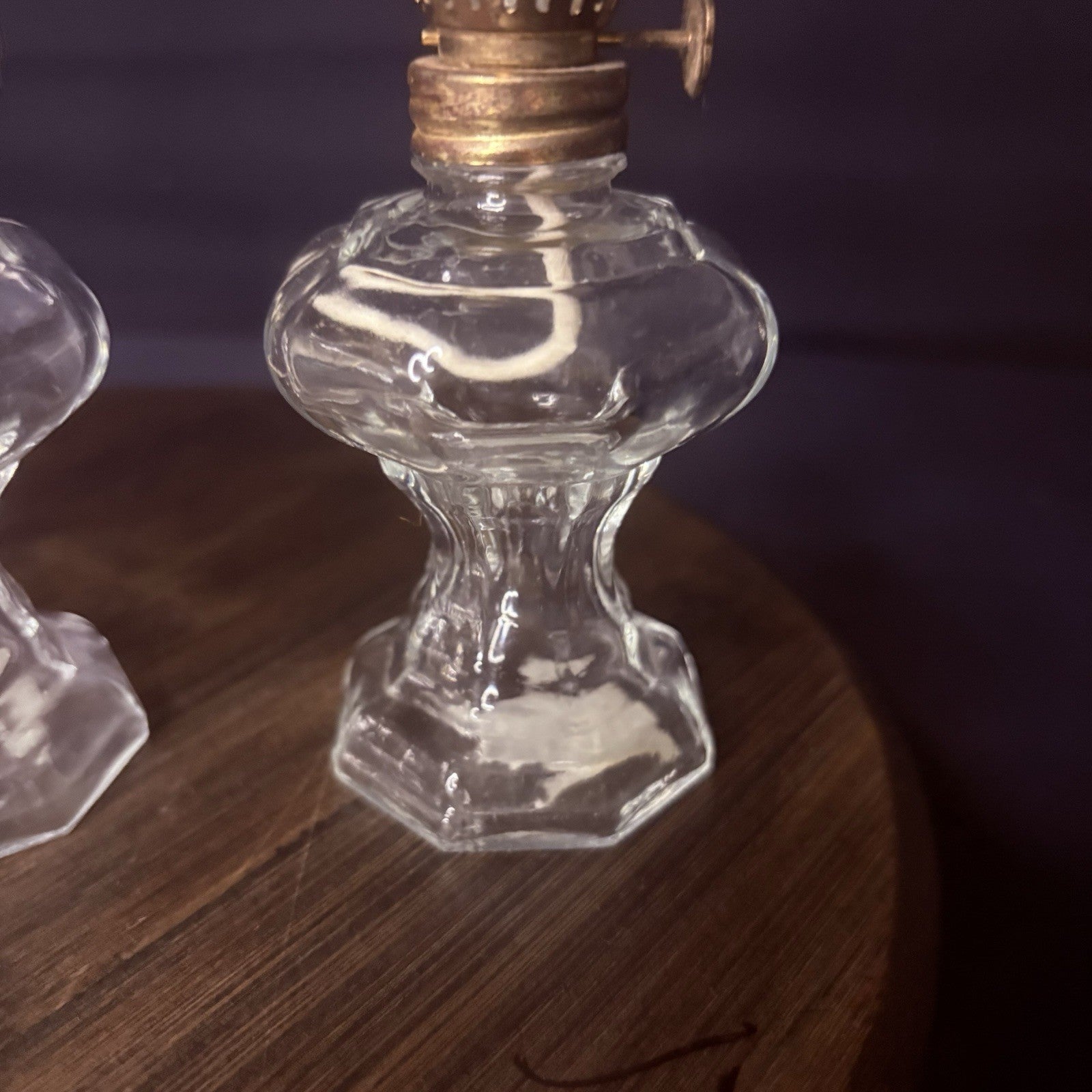 VTG 3 Miniature Hurricane Oil Lamp Set Of 3, Thick Glass Octagon Base - 6.5"18
