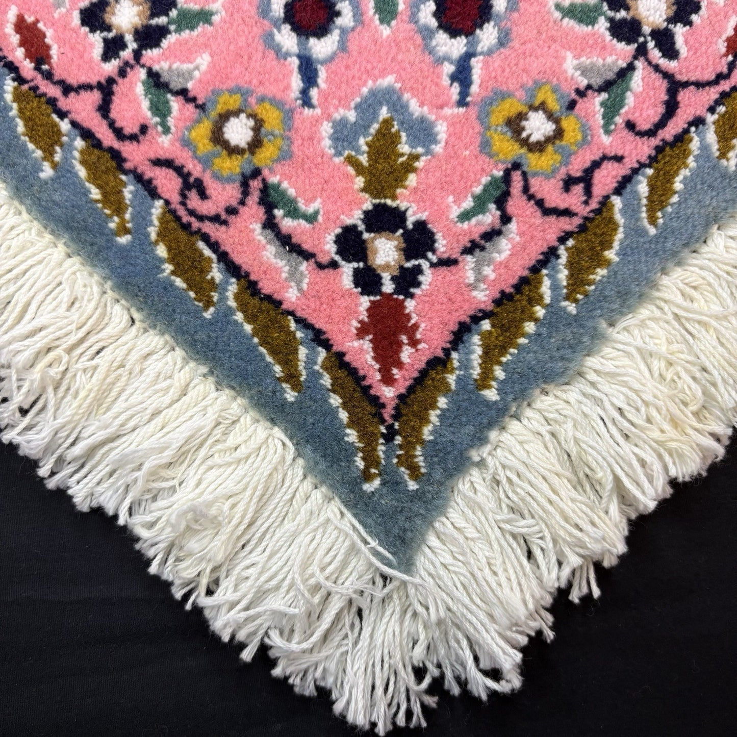 Persian Nain Heart Shape Pink Rug Flower Hand Knotted 13”x12” Very Rare 225KPSI4