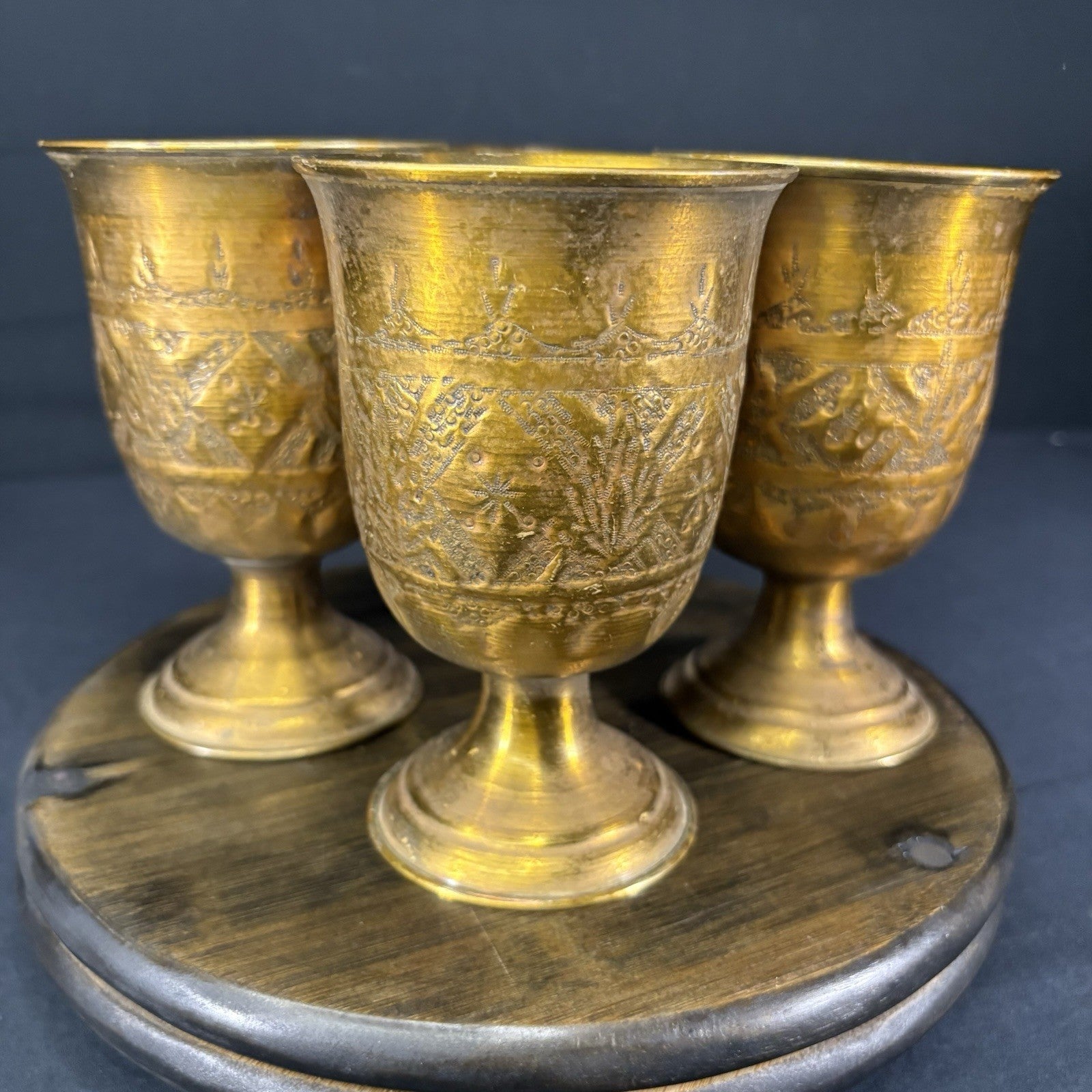Goblet Set Qajar Dynasty Antique Copper Hand Etched Cups Early 1900s12