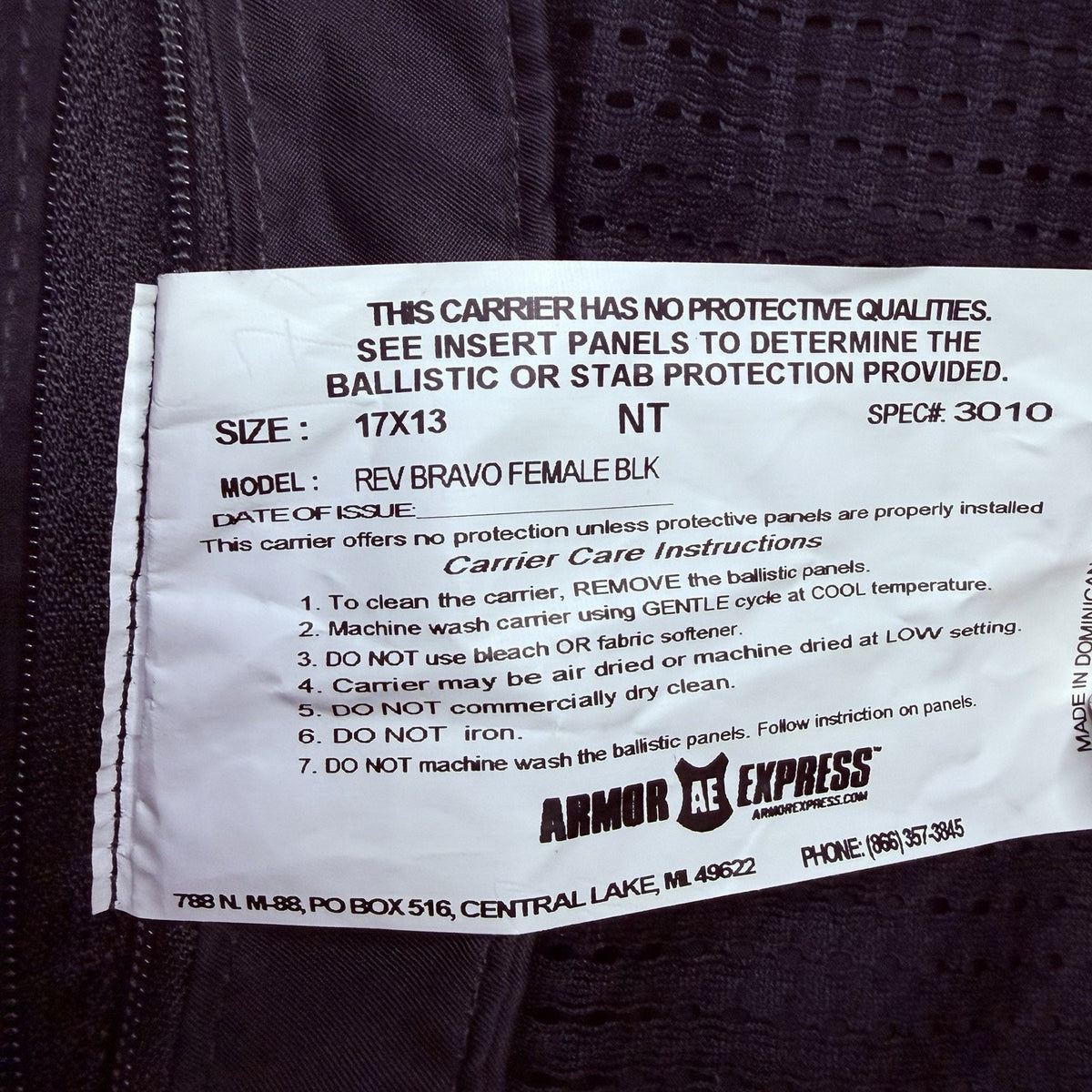Armor Express Women's Concealable Carrier Vest Size Small Black w/Straps