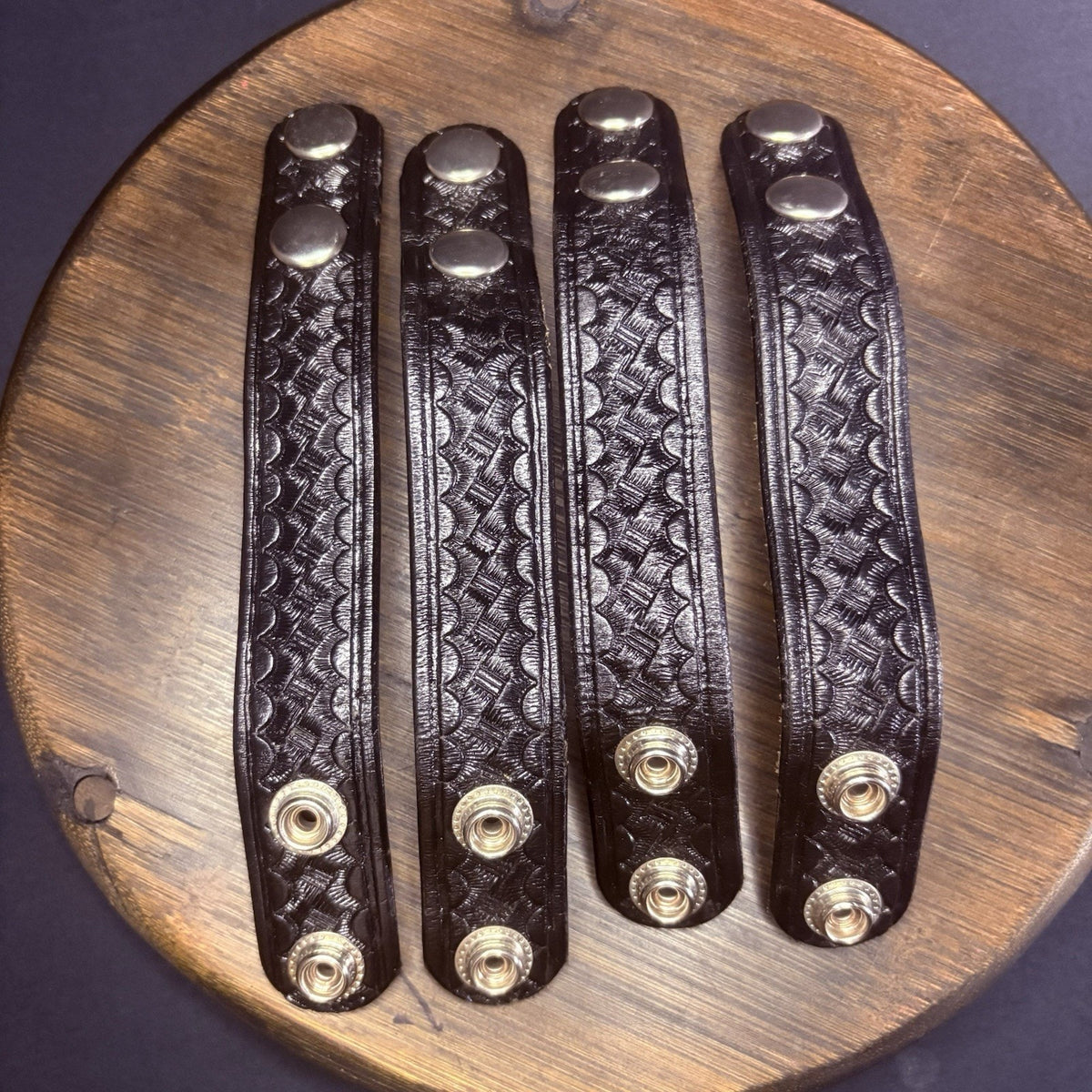 Duty Belt Keepers Basket Weave Leather Chrome Double Snaps 7.25” (Lot of 4)