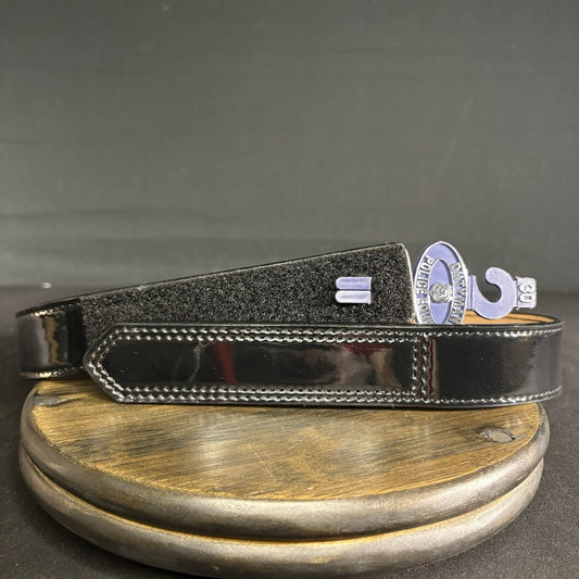 DutyMan Duty Belt Size 30" Plain Black Hi-Gloss Leather 1.5" Wide 1331