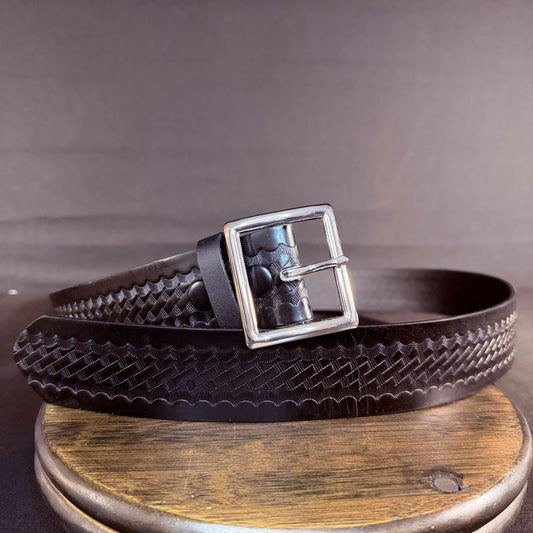 Galls Belt Custom Size 40” Make Your Own Holes Black Basketweave Leather LP1213