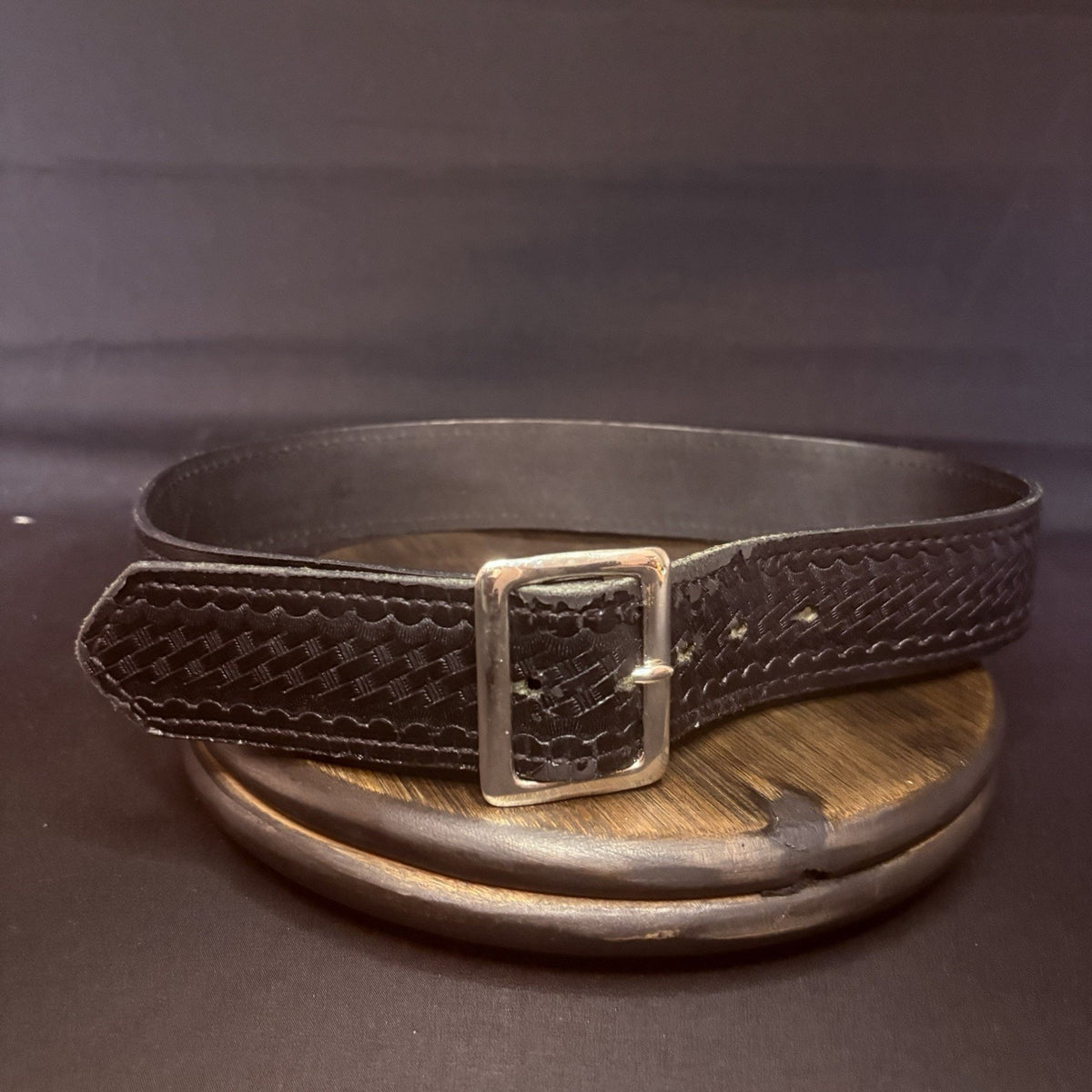 Duty Belt Size 28" Waist Black Basketweave Chrome Buckle