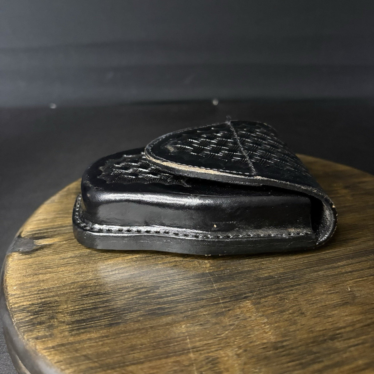 JS Leather Basket Weave Handcuff Case Law Enforcement Hidden Snap