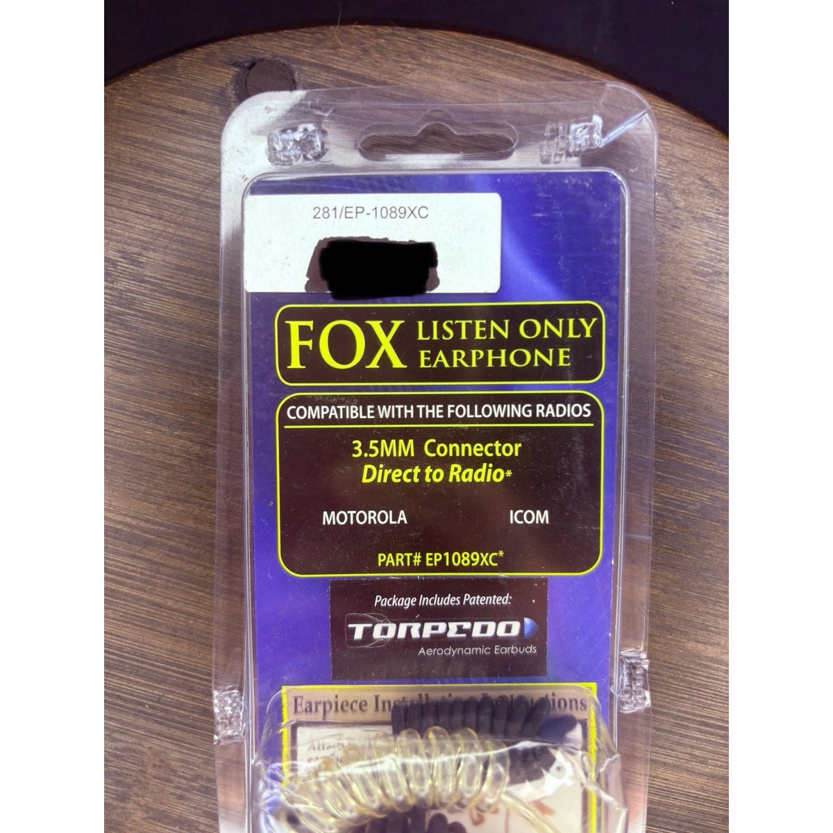 FOX CT Listen-Only Earpiece EP1089XC w/ Clear-Coiled Tube By Earphone Connection