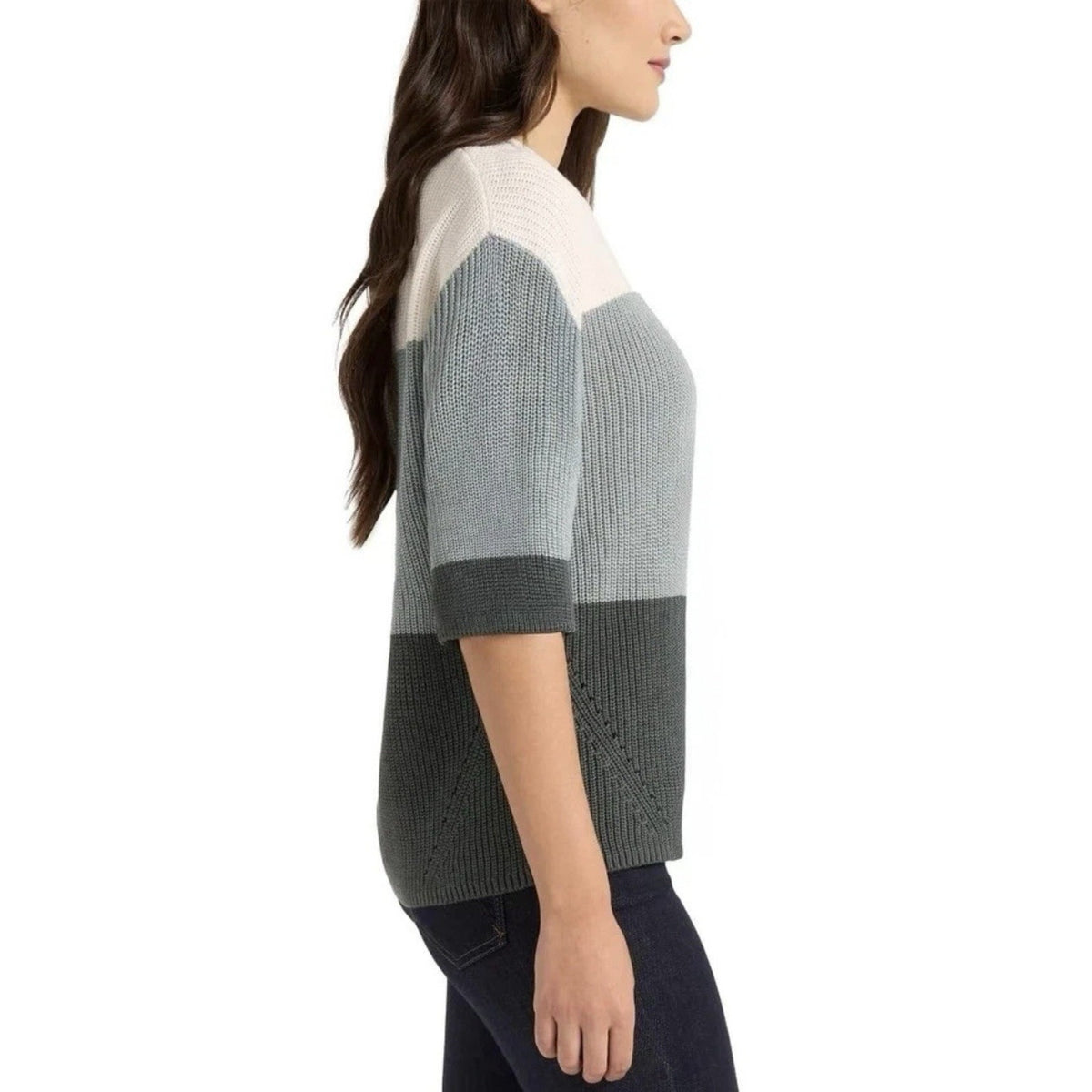 Matty M Sweater Size Women's XXL Colorblock Polyester Crewneck Grey, Blue, White