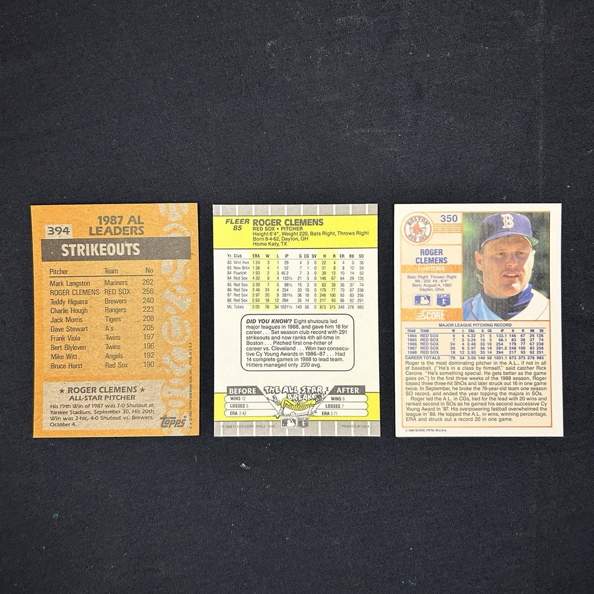 Roger Clemens All Star #394 (Lot Of 3) Cards 1988-1989 Topps, Fleer, Score
