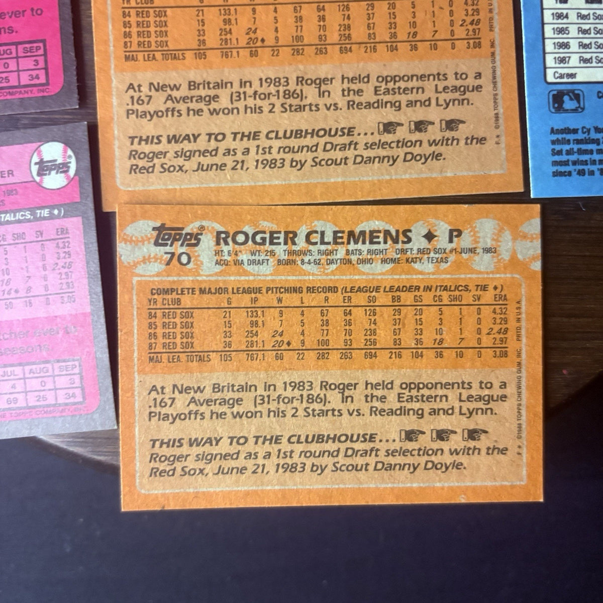 1987-1988 Roger Clemens (9) Card Lot, Topps & Donruss, #450, #280, #70, #51