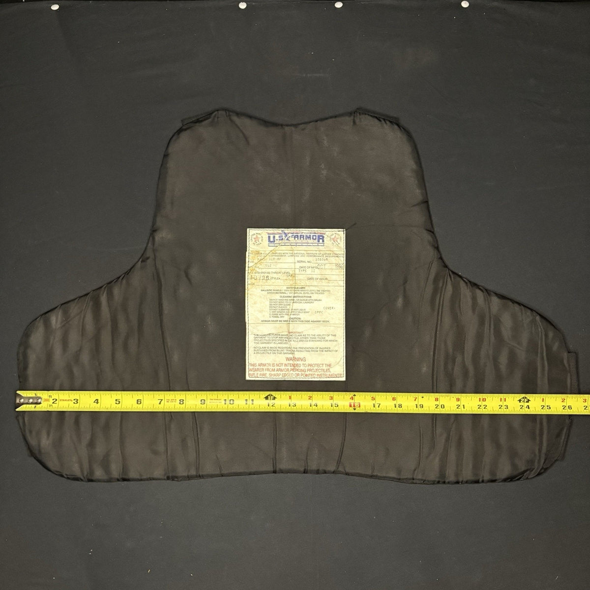 US Armor Ballistic Level 2 II Vest Size XL Made In USA Concealable Bulletproof